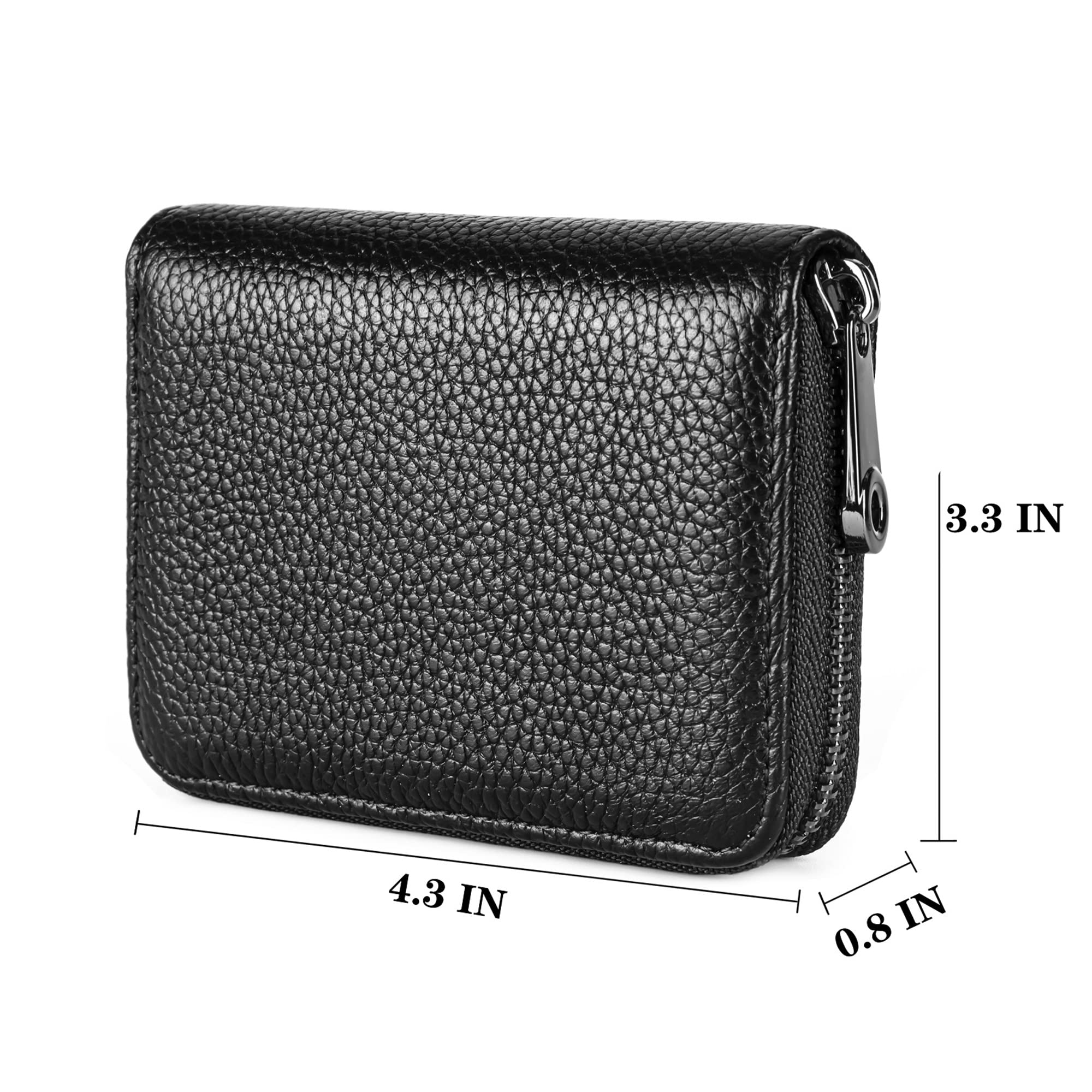 Genuine Leather RFID Blocking Credit Card Holder Wallet - Secure ID Card Case with Zipper Organizer (Black) - Perfect for Travel, Business & Everyday Use