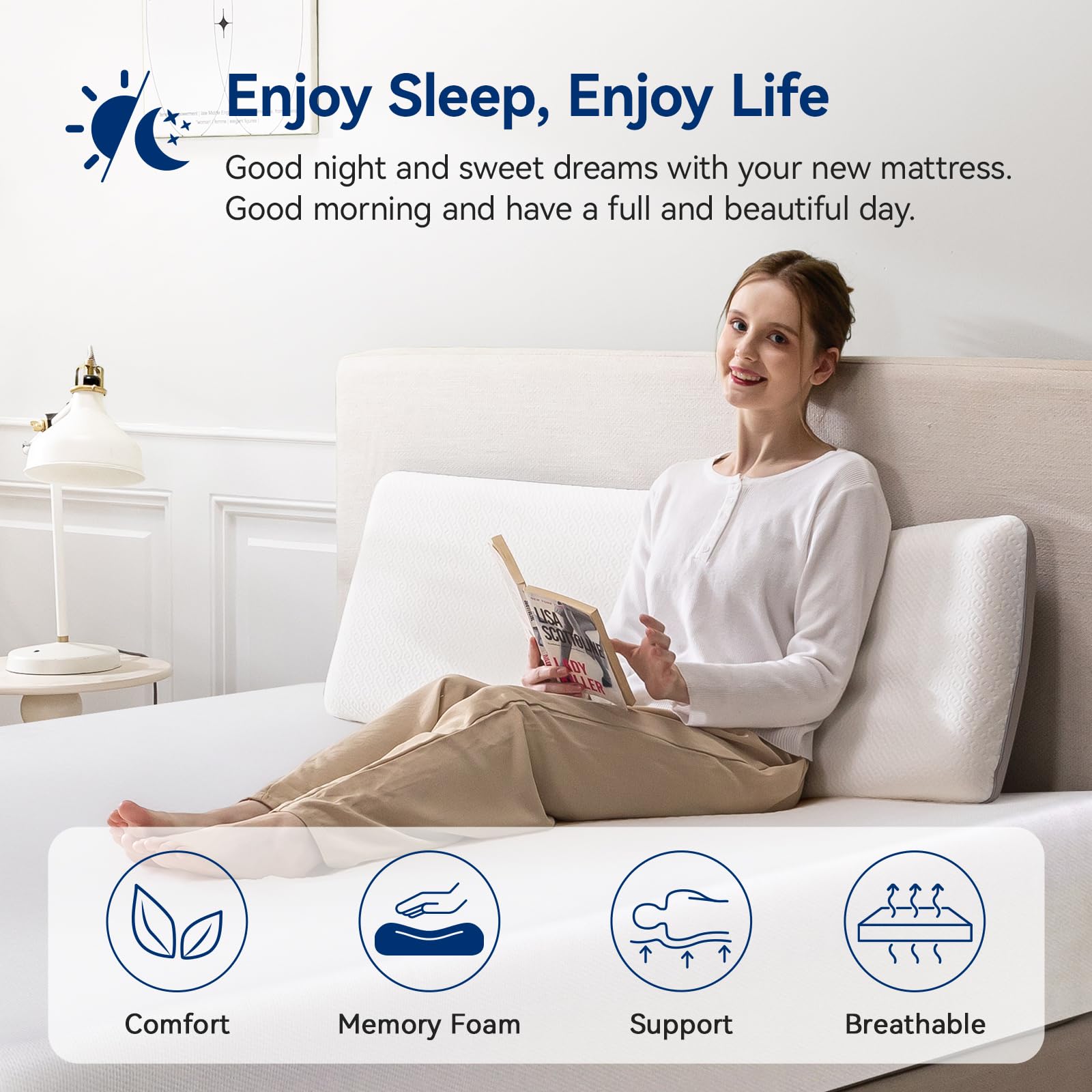 Amazon Basics 12 Inch Medium Firm Memory Foam Mattress - Full Size, White & Grey - Pressure Relief for Back, Side & Stomach Sleepers - Perfect for Guest Rooms, Dorms & Apartments