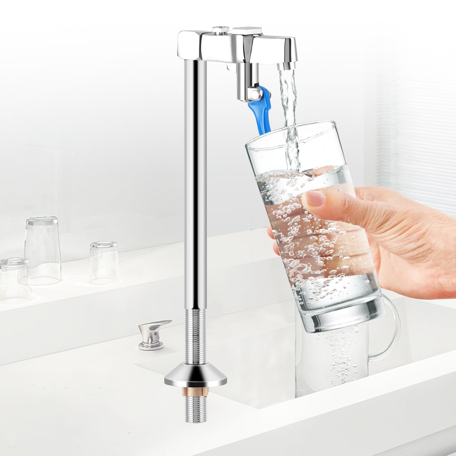 10 Inch Glass Filler Pedestal Faucet - Deck Mount Push Cup Beer & Soda Water Dispenser for Restaurants, Bars & Kitchen Use - Perfect for Commercial Drink Stations & Home Entertaining (Height 10in)