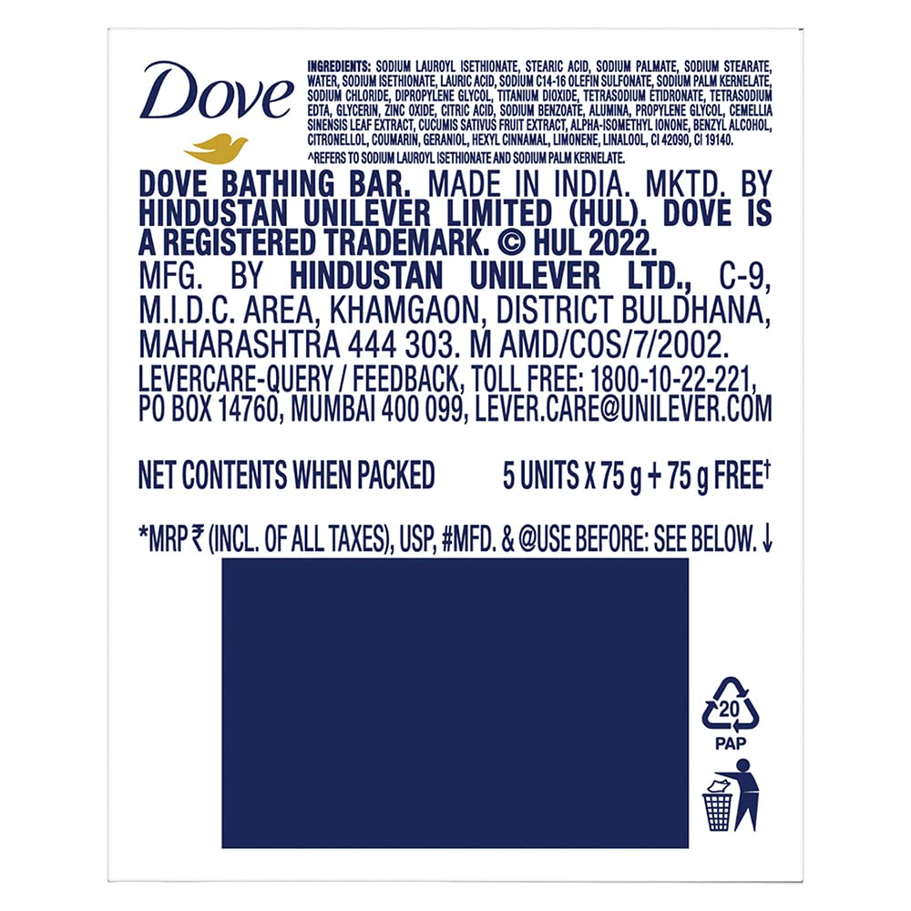 Dove Fresh Beauty Bar Soap with Cucumber & Green Tea - 6 Pack (75g Each) for Hydrated, Glowing Skin - Gentle Cleansing for Face & Body - Perfect for Daily Shower & Travel