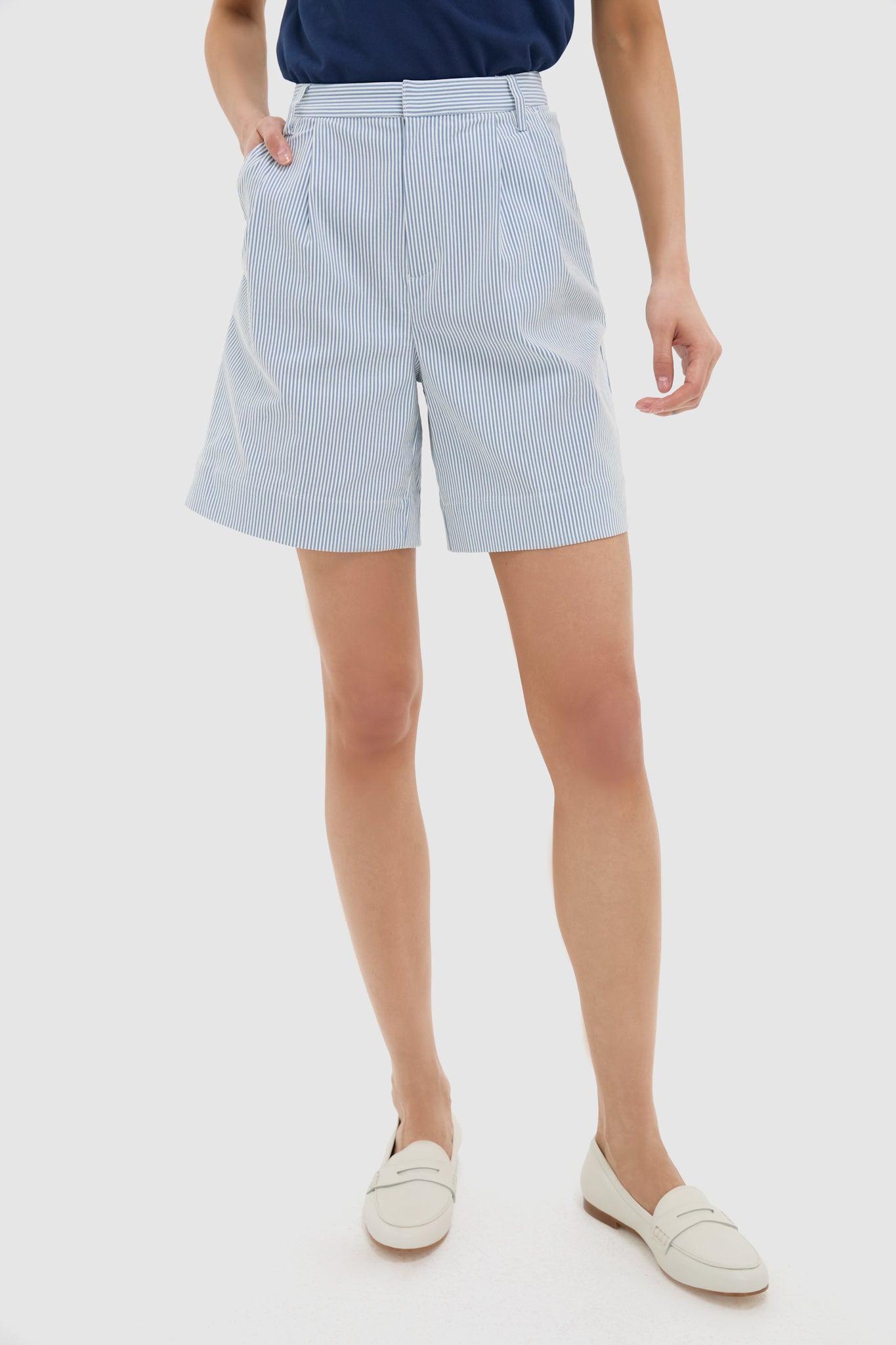 Blue Stretched Stripe Bedford Cord Felix Shorts - Stylish Casual Wear for Men | Perfect for Summer Outings, Beach Trips & Relaxing Weekends