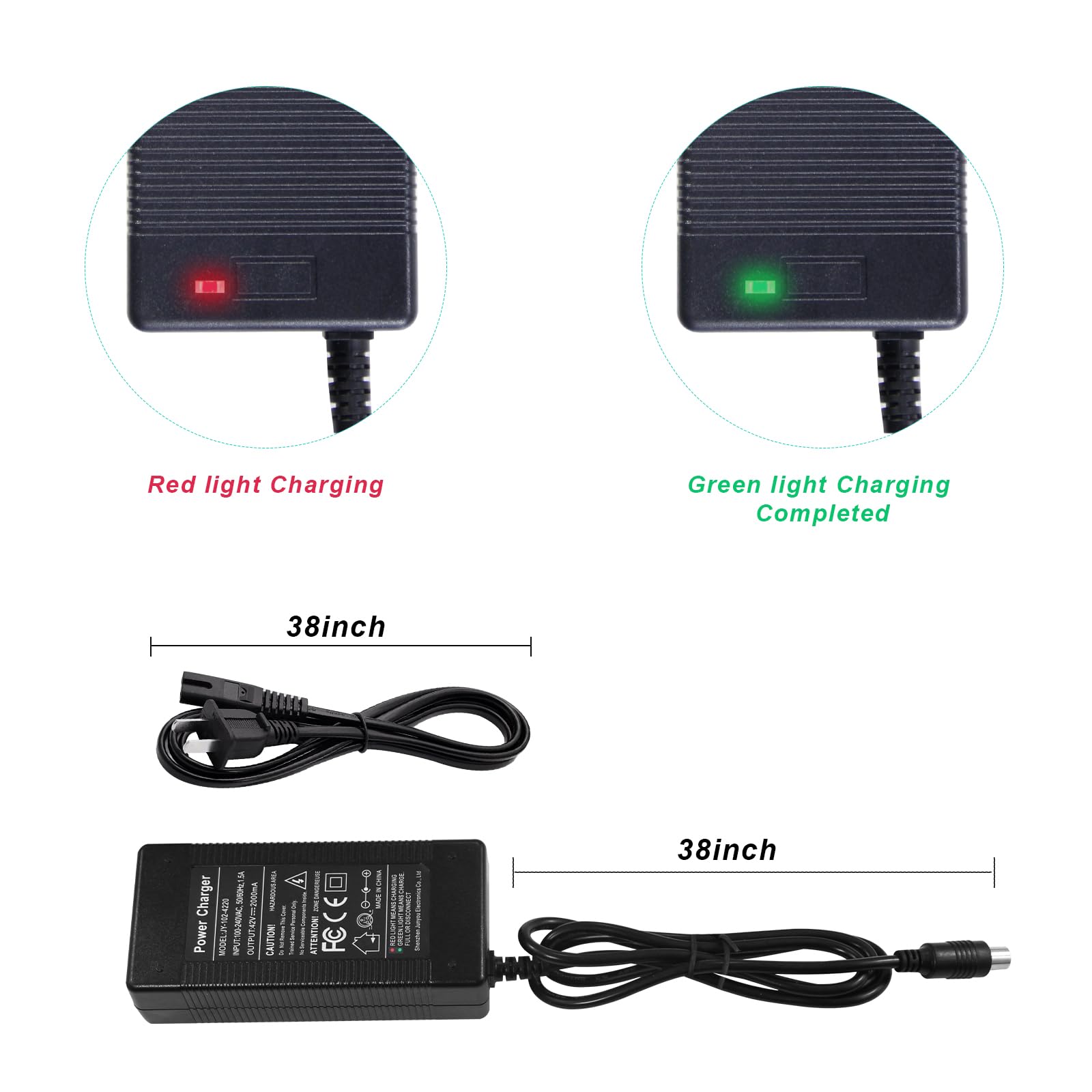 42V 2A Electric Scooter Charger for 36V Lithium Batteries - Compatible with Jetson, Gotrax, Swagtron, Hiboy & Segway Ninebot E-Bikes - Fast Charging for Commuting & Urban Travel