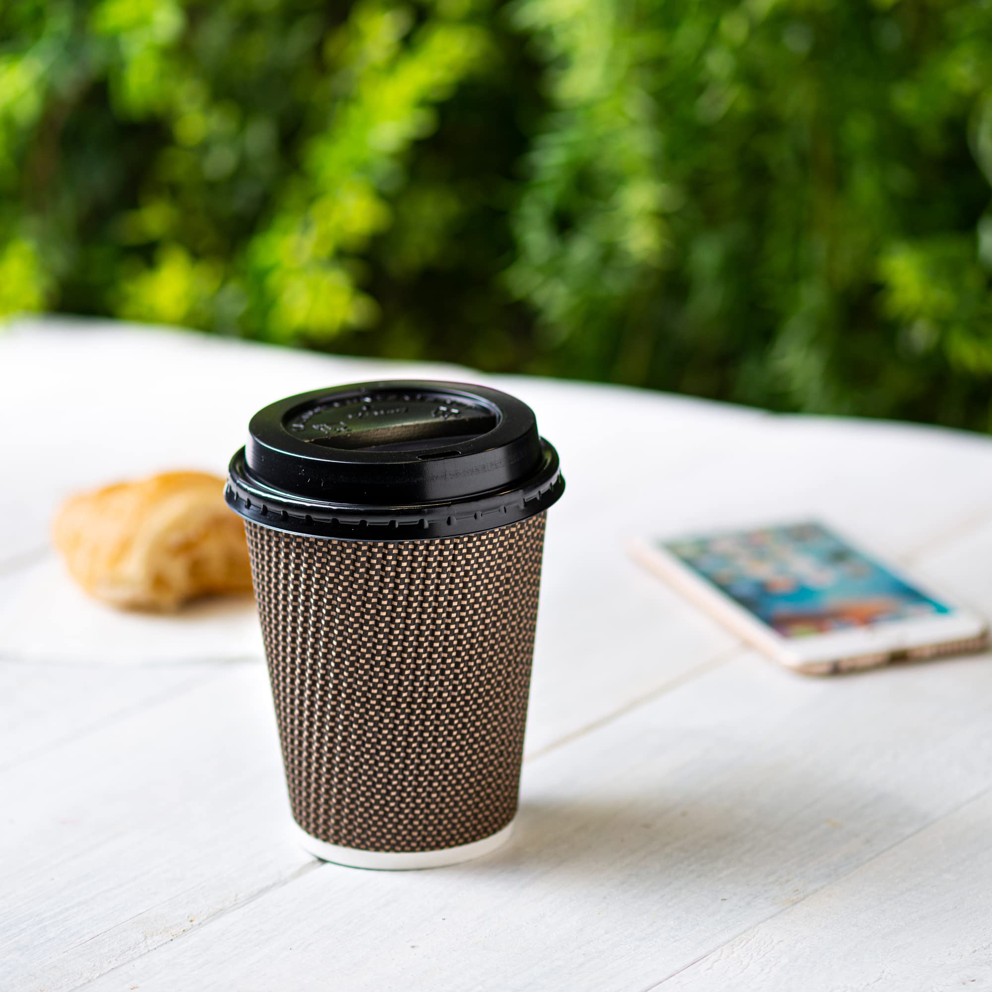 300 Pack 12 oz Insulated Brown Ripple Paper Coffee Cups with Lids - Eco-Friendly Disposable Hot Beverage Cups for Coffee, Tea, Hot Chocolate - Perfect for Cafes, Offices, Travel & Takeout