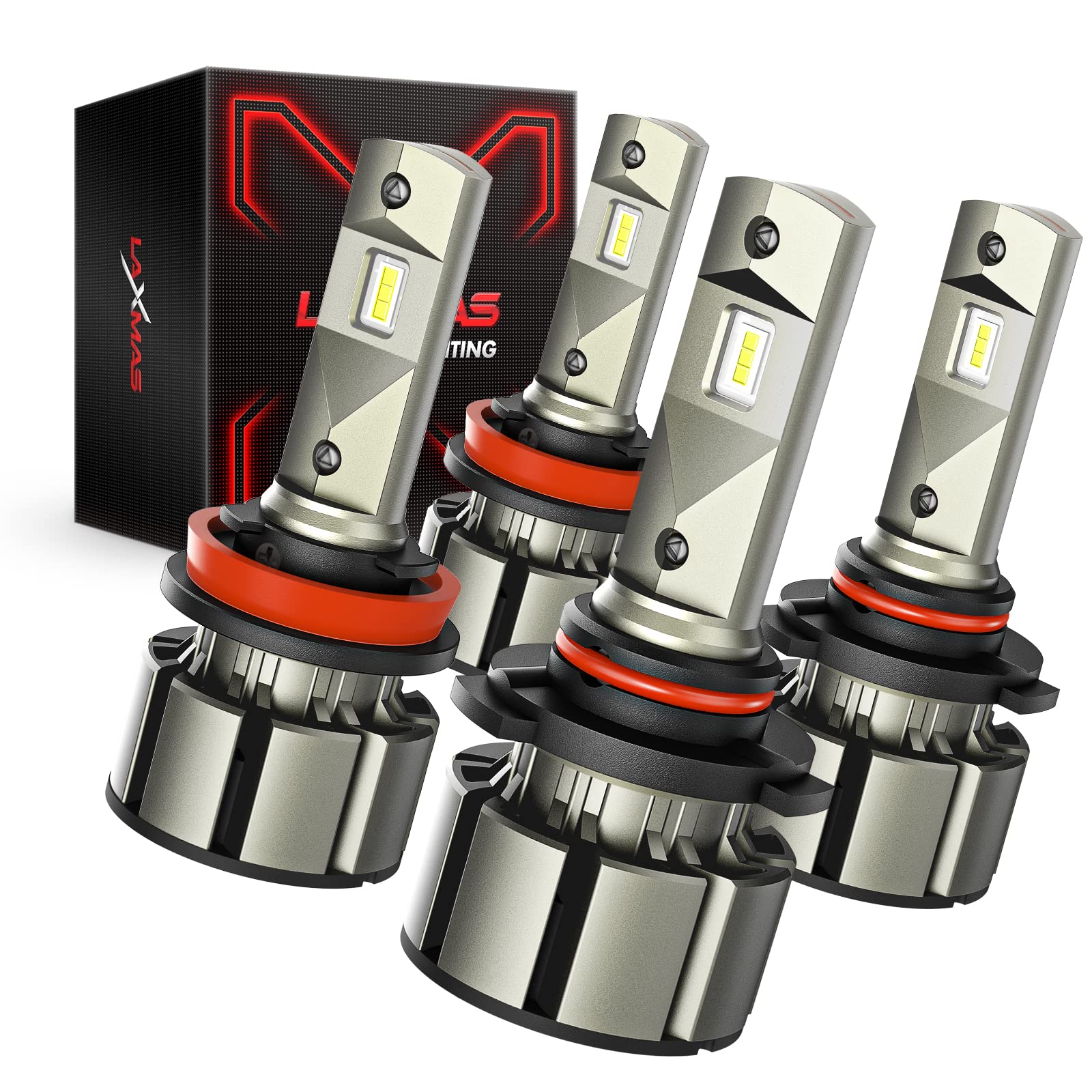Laxmas H11 H8 H9 9005 HB3 LED Headlight Bulbs Combo - 36000 Lumens 140W 600% Brighter 6500K Cool White - Plug and Play Conversion Kit - High/Low Beam Replacement (Pack of 4) - Perfect for Night Driving & Off-Road Vehicles