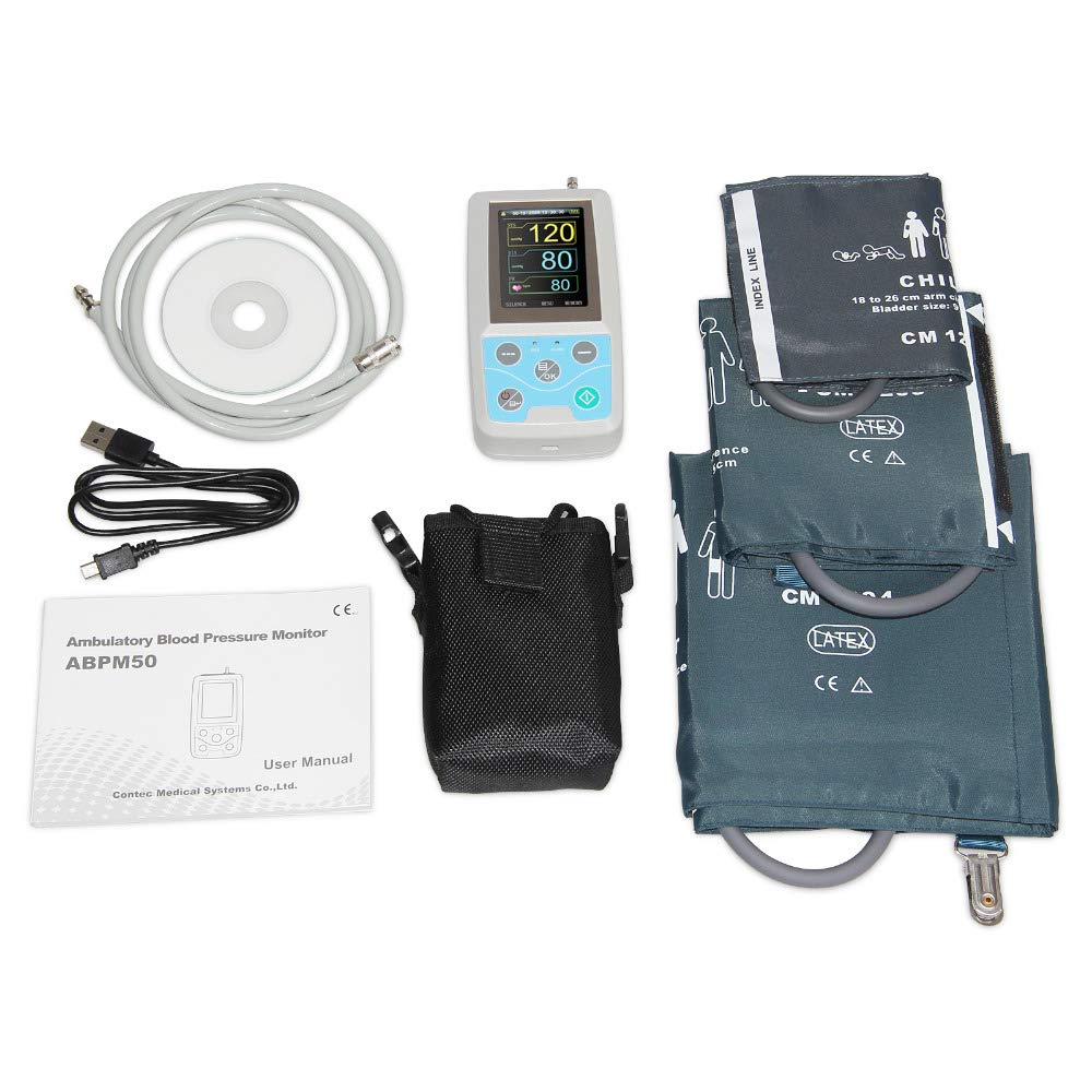 24-Hour Ambulatory Blood Pressure Monitor - SISHUINIANHUA ABPM50 with PC Software & 3 Cuffs (Child/Adult/Large Adult) | Home Use, Clinic & Hospital Monitoring
