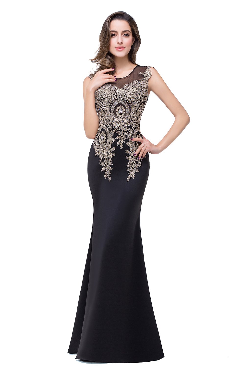 Elegant Rhinestone Long Lace Mermaid Evening Gown for Women - Perfect for Prom, Formal Dresses, Wedding Guest & Black Tie Events