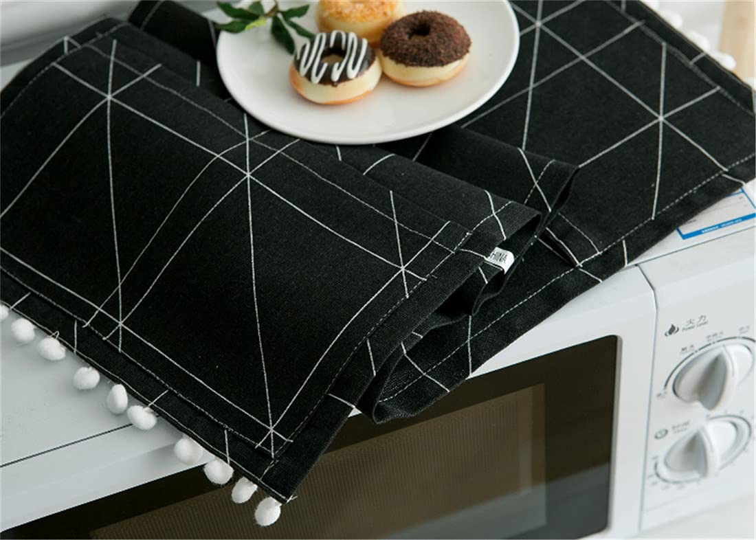 **MVCHIFAY Microwave Oven Cover - Dustproof Cotton Kitchen Appliance Protector with Side Storage Pockets, 11.8x35.4 Inches (Big Black Chess Board Design) - Perfect for Home, Office, and Dorm Use**