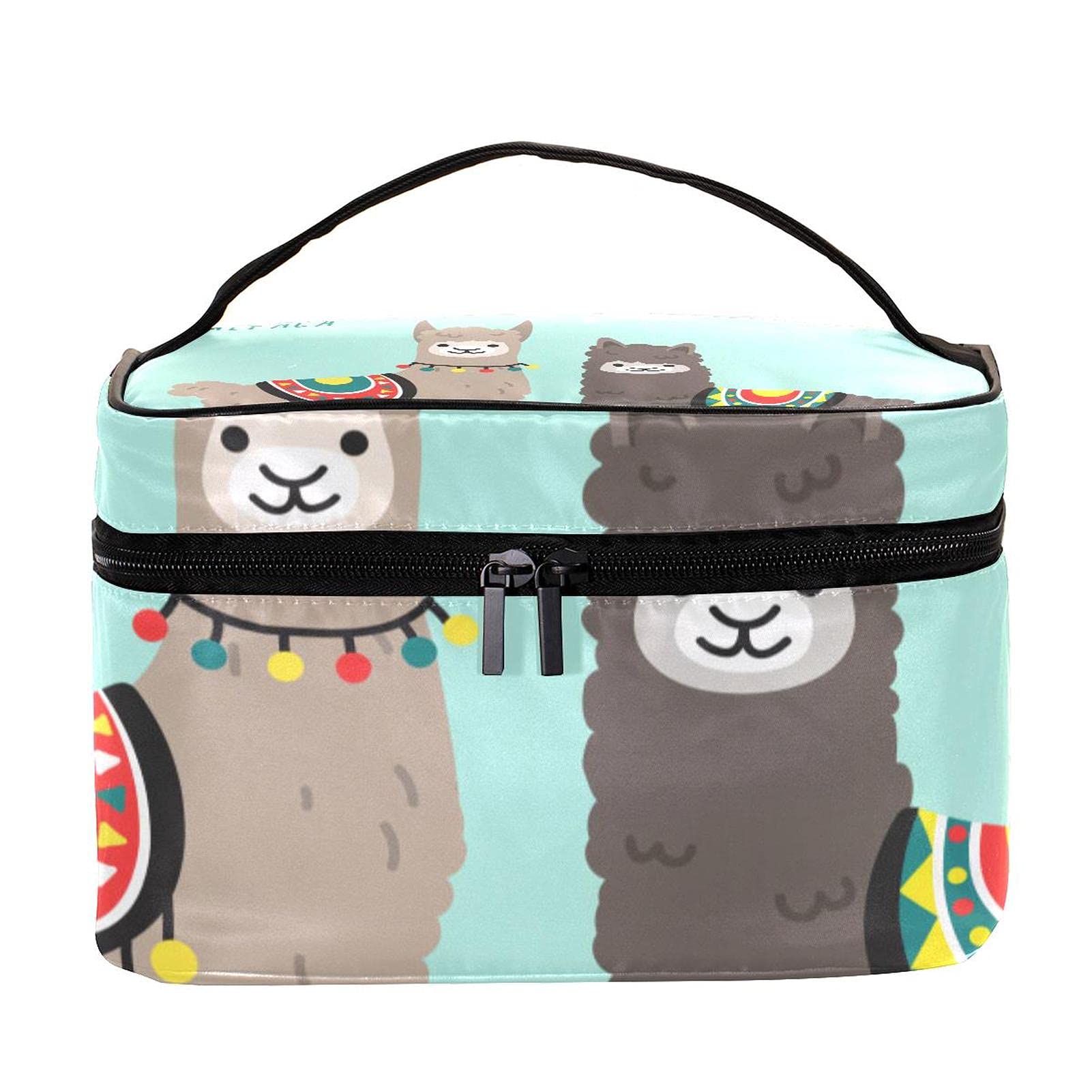 Llama and Alpaca Print Large Travel Makeup Bag - Waterproof Cosmetic Organizer with Zipper, Cute Toiletry Pouch for Women & Girls - Perfect for Vacation, Gym, and Daily Essentials Storage