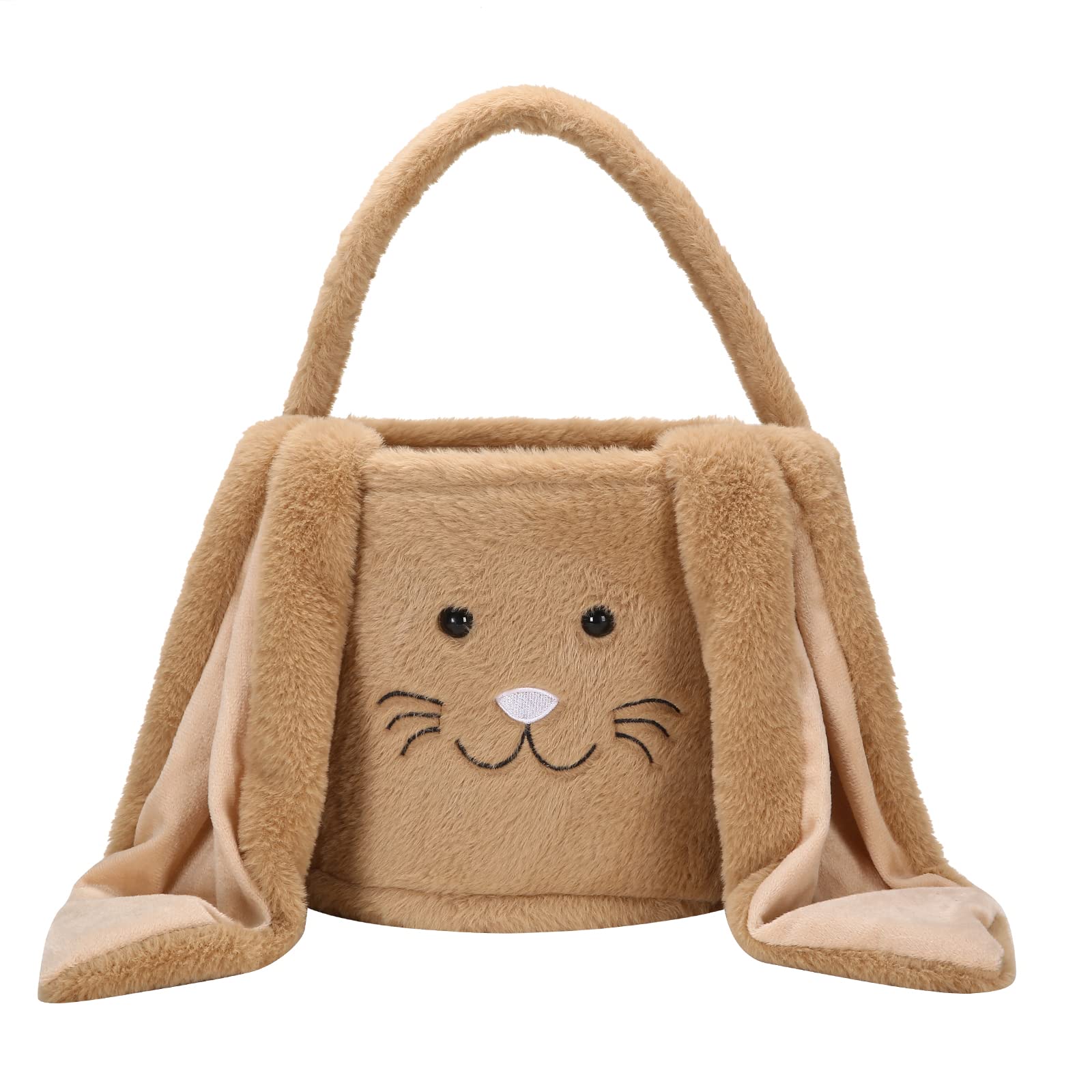 Soft Plush Brown Easter Bunny Basket for Kids - Cute Easter Egg Hunt Tote with Bunny Ears for Candy & Treats - Perfect for Easter Celebrations, Egg Hunts, and Spring Party Favors