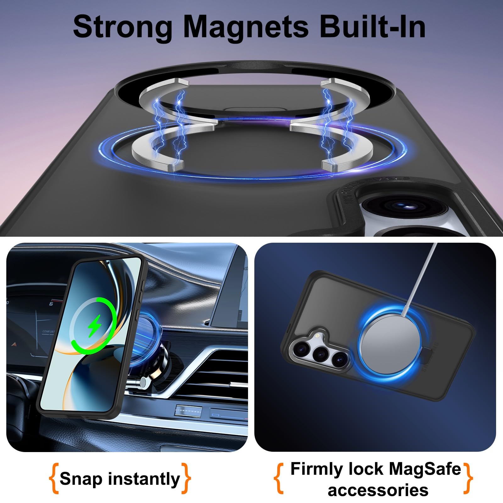 STERKER Magnetic Ring Stand Case for Samsung Galaxy S24 Plus - Military Grade Drop Protection, Slim Matte Translucent Cover with Kickstand - Perfect for Work, Travel & Everyday Use (Black)