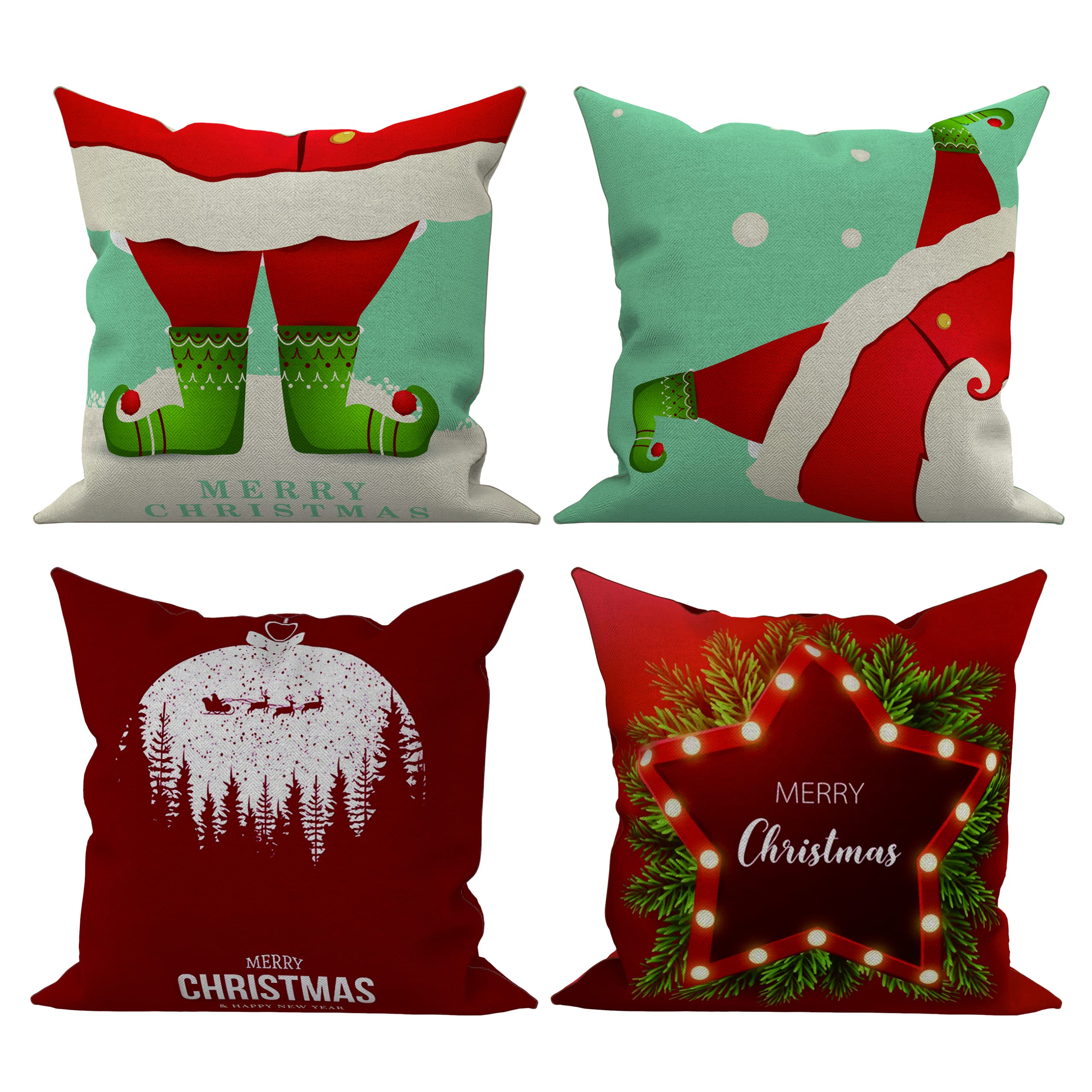 Christmas Pillow Covers Set of 4 - 18x18 Inch Holiday Throw Pillow Cases with Festive Red & Green Decor | Perfect for Sofa, Bedroom & Christmas Home Decoration