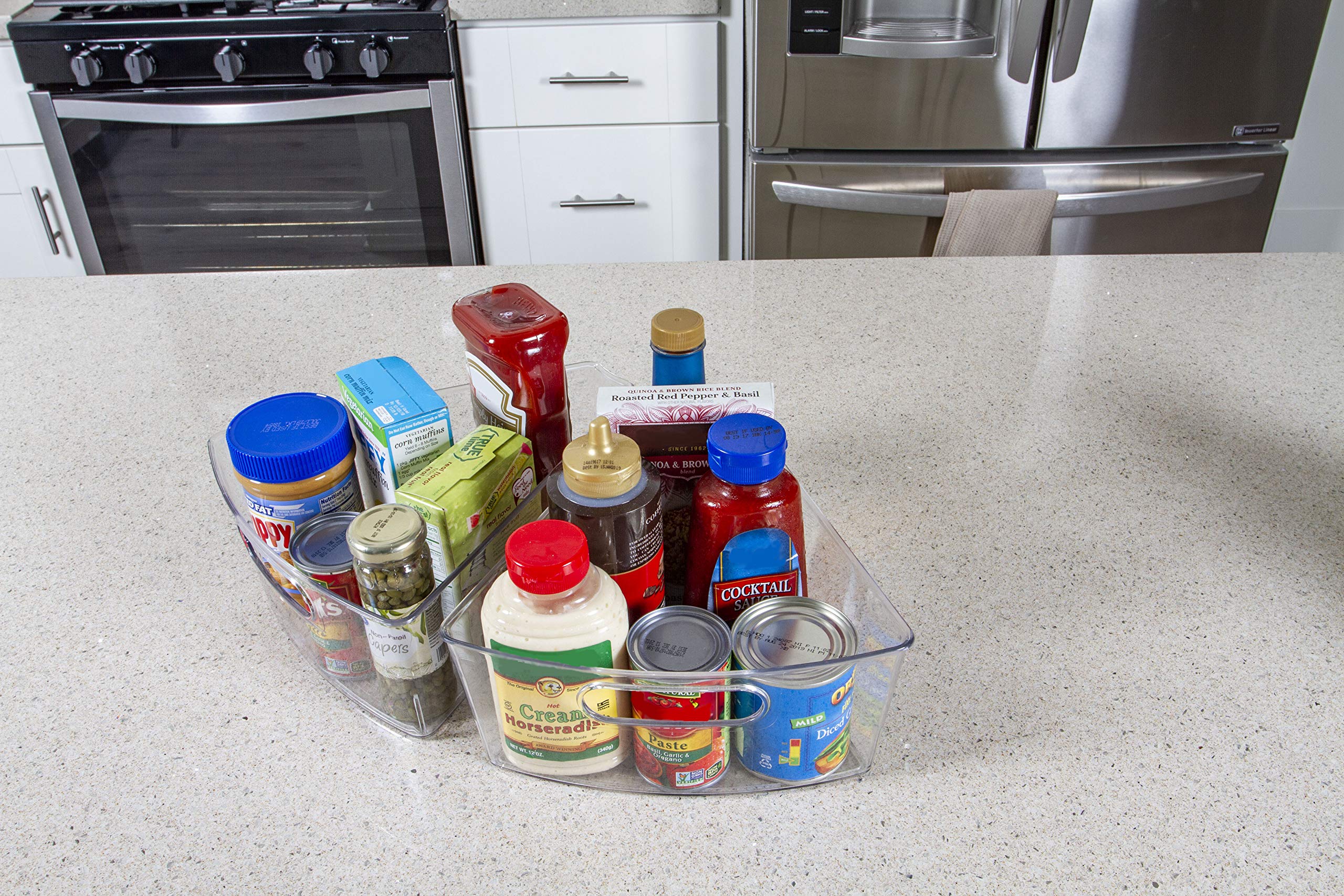 **2-Pack Clear & Sturdy Lazy Susan Turntable Organizer for Kitchen & Pantry - Deep Corner Cabinet Storage Bins with Built-In Handles - Perfect for Spices, Condiments & Baking Supplies**