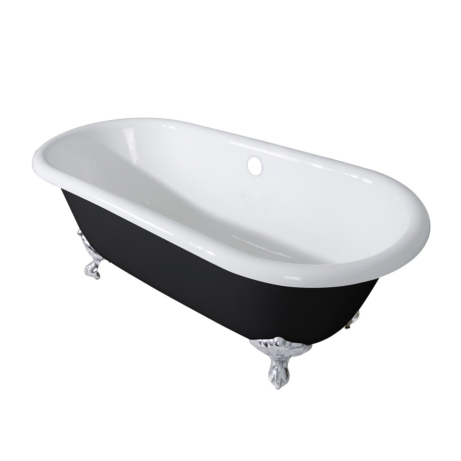 Aqua Eden 66 Inch Cast Iron Clawfoot Bathtub - Oval Double Ended Freestanding Tub, No Faucet Drillings, Black/White/Polished Chrome - Perfect for Vintage Bathroom & Luxury Spa Retreat