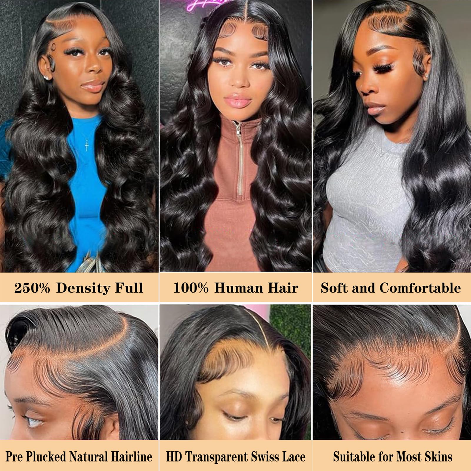 250% Density 13x4 HD Transparent Lace Front Wigs - Body Wave Human Hair Wigs for Black Women | Glueless, Pre-Plucked with Baby Hair (18 Inch) | Perfect for Daily Wear, Parties & Special Occasions