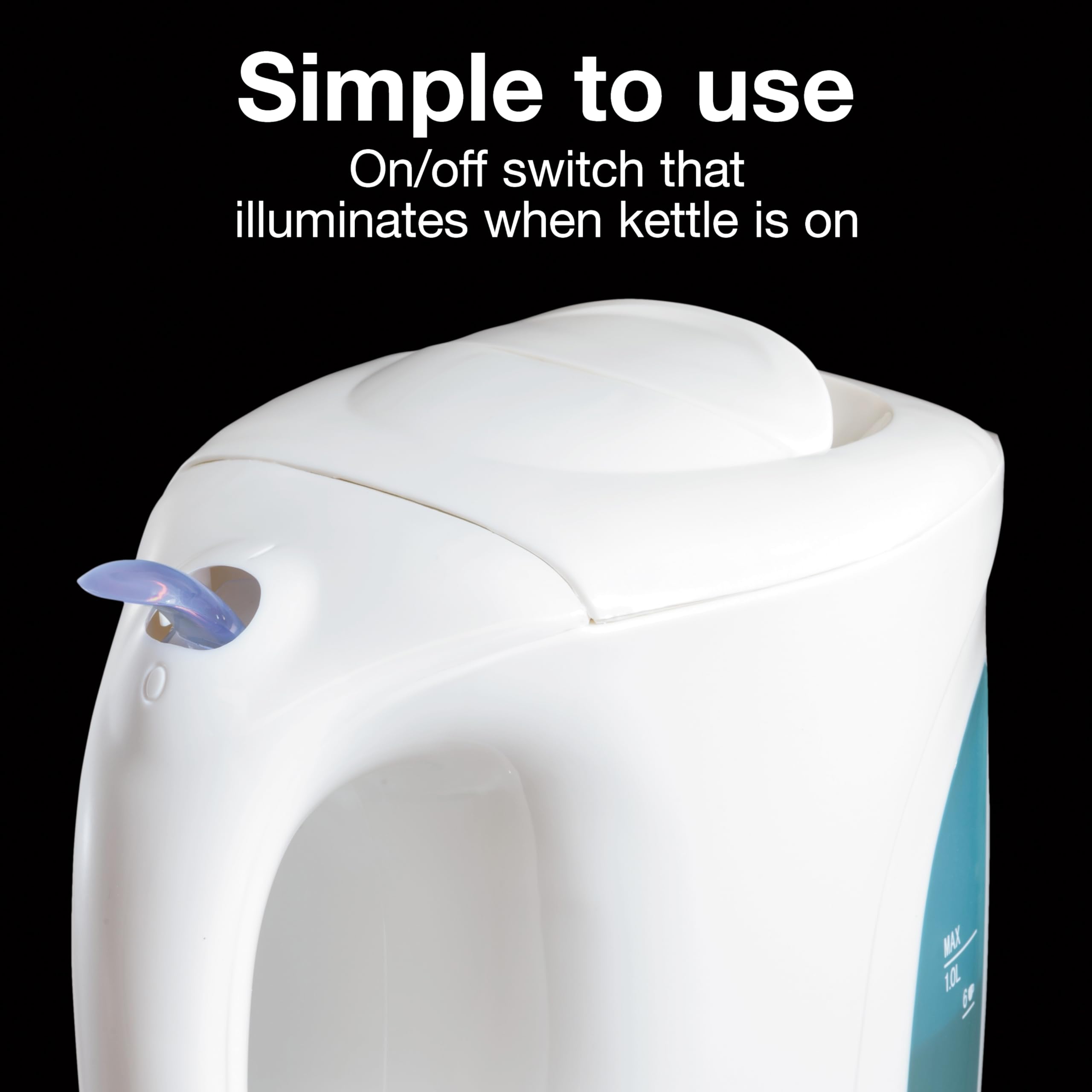 Proctor Silex 1L Electric Tea Kettle - 1000W Fast Boiling Water Heater with Auto Shut-Off & Boil-Dry Protection, White - Perfect for Home, Office, Dorm & Tea Lovers
