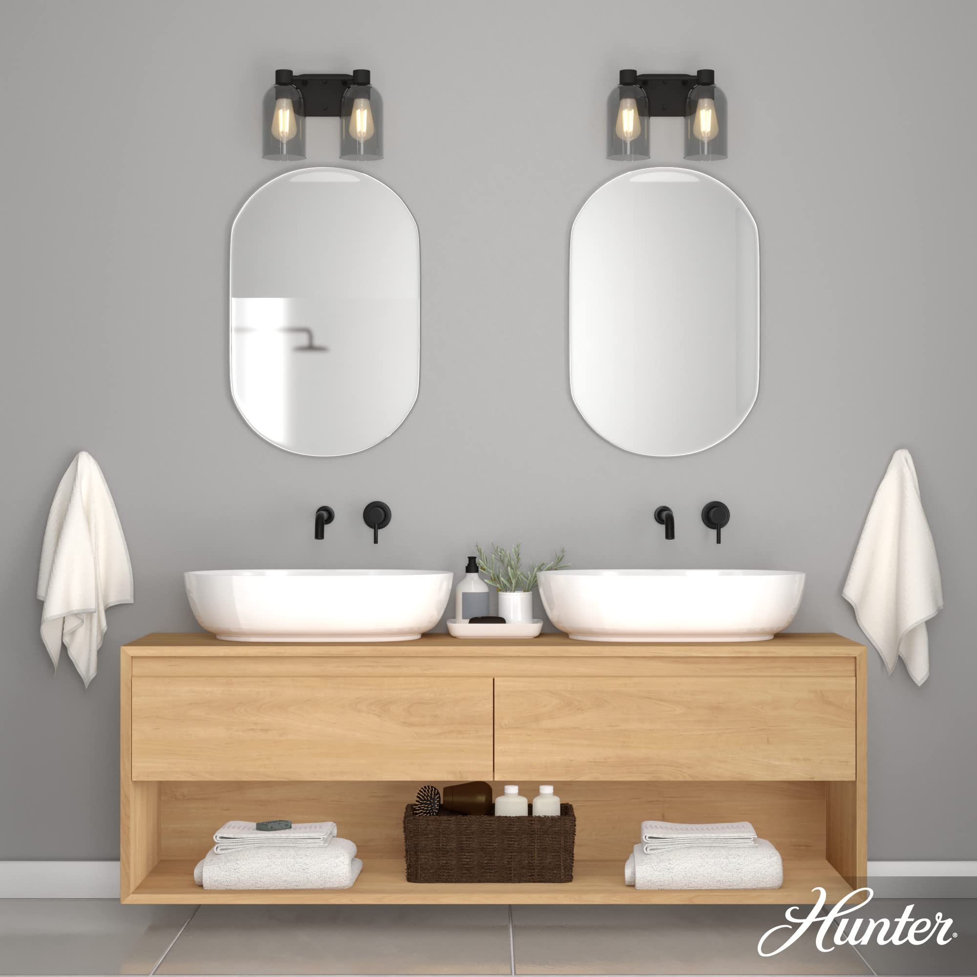 Hunter Fan Company 19779 Lochemeade Vanity Light in Natural Iron Finish - Perfect for Bathroom, Bedroom, and Dressing Room Lighting