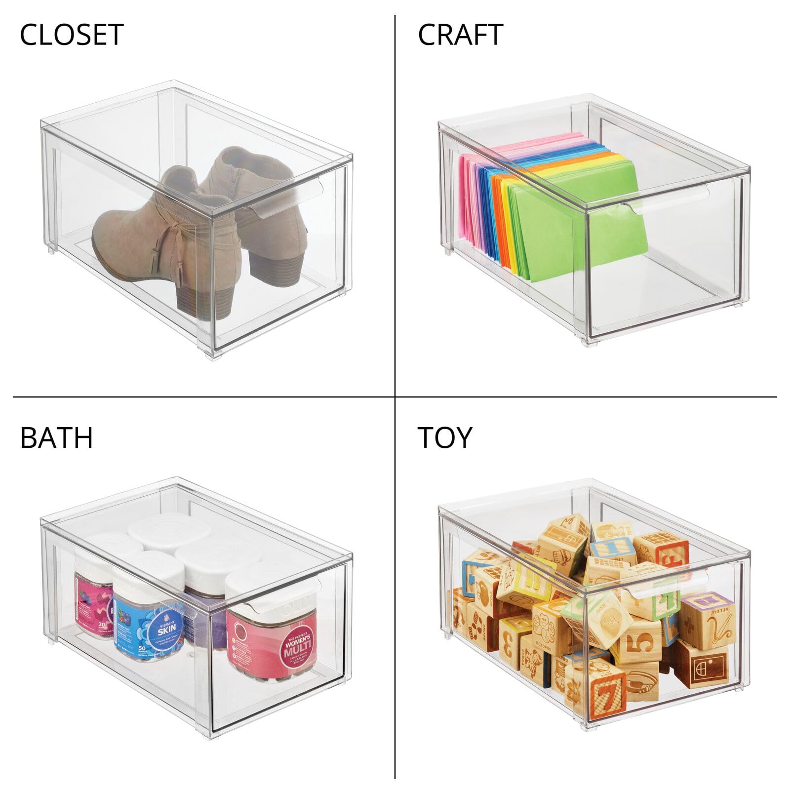 mDesign Clear Plastic Pantry Storage Bins with Pull-Out Drawers - 8-Pack Stackable Kitchen Organizers for Cabinets, Fridge & Freezer - Lumiere Collection - Perfect for Meal Prep, Grocery Storage & Home Organization