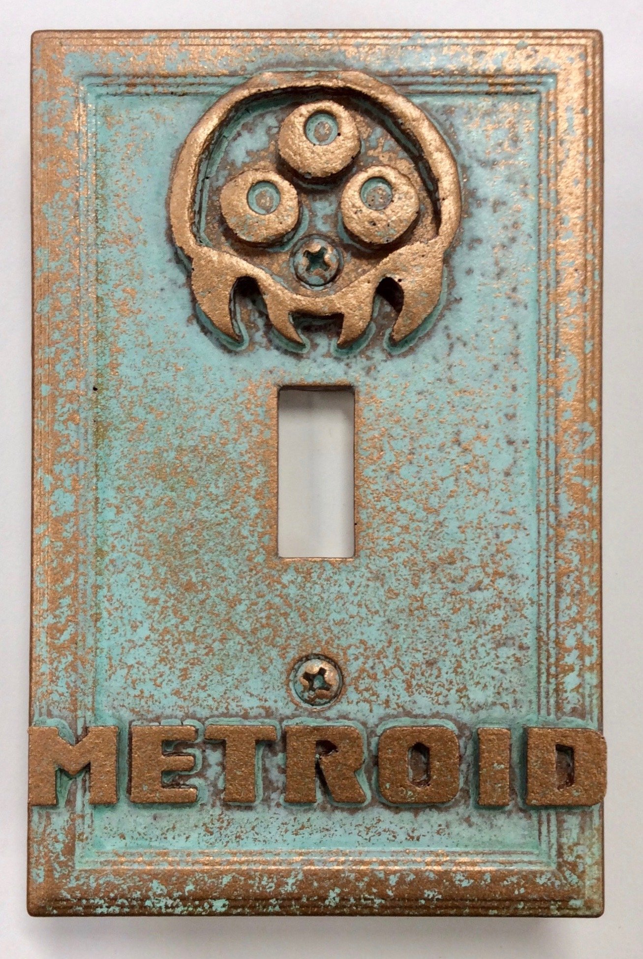 Metroid Stone Copper Patina Light Switch Cover - Custom Design for Home & Office Decor - Vintage Style Electrical Outlet Plate - Perfect for Gaming Rooms & Themed Interiors