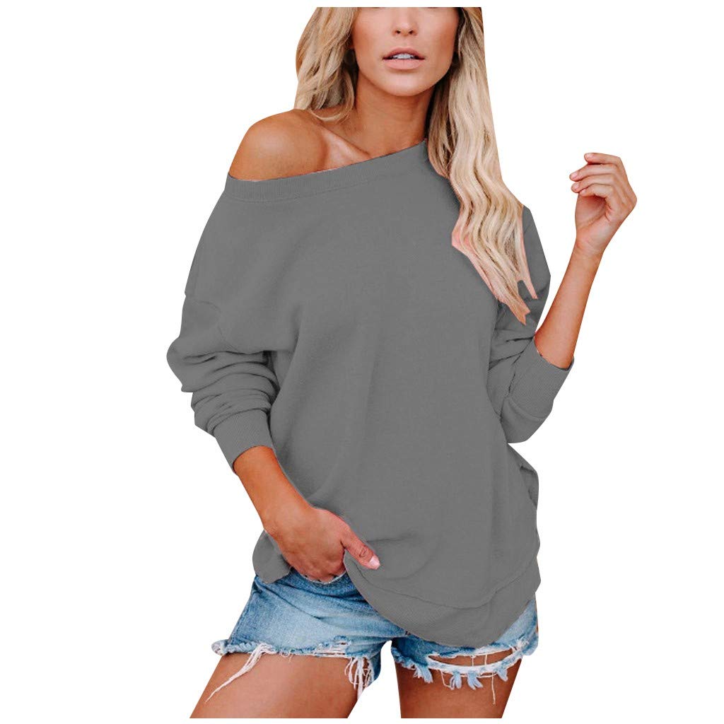 2020 Women's Casual Long Sleeve Loose Fit Pullover T-Shirt - Solid Color White Top for Everyday Wear, Office & Outfits