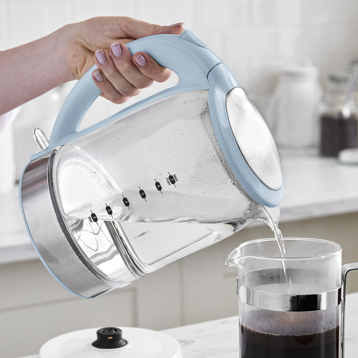 GreenLife Qwik & EZ Glass Kettle - 1.7L Fast Boiling Electric Water Kettle with LED Light & Auto Shut-Off | Blue Haze | Perfect for Tea, Coffee & Office Use