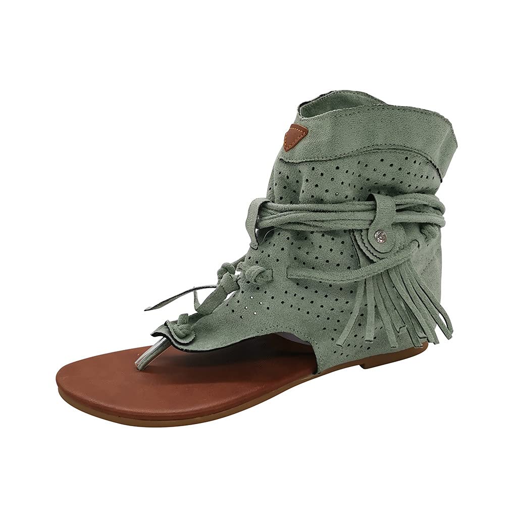 Women's Brown Sport Sandals - Flat Bohemian Tassel Sandals for Beach & Casual Wear | Roman Retro Style Summer Shoes for Girls & Women