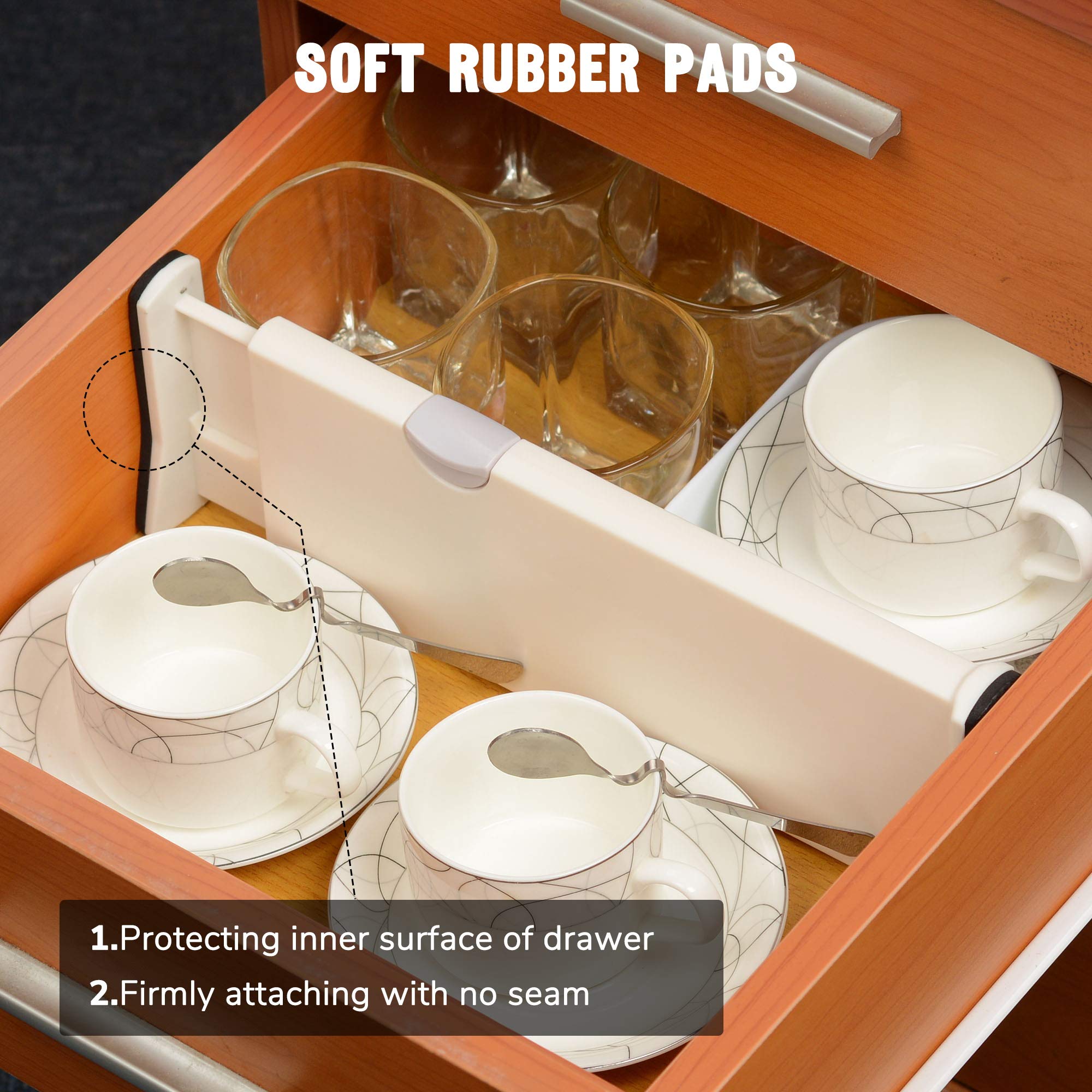 Yescom 4-Pack Adjustable Drawer Dividers - Expandable Organizer for Kitchen, Office & Bedroom Storage - White Plastic Division Boards for Utensils, Makeup, Office Supplies & More