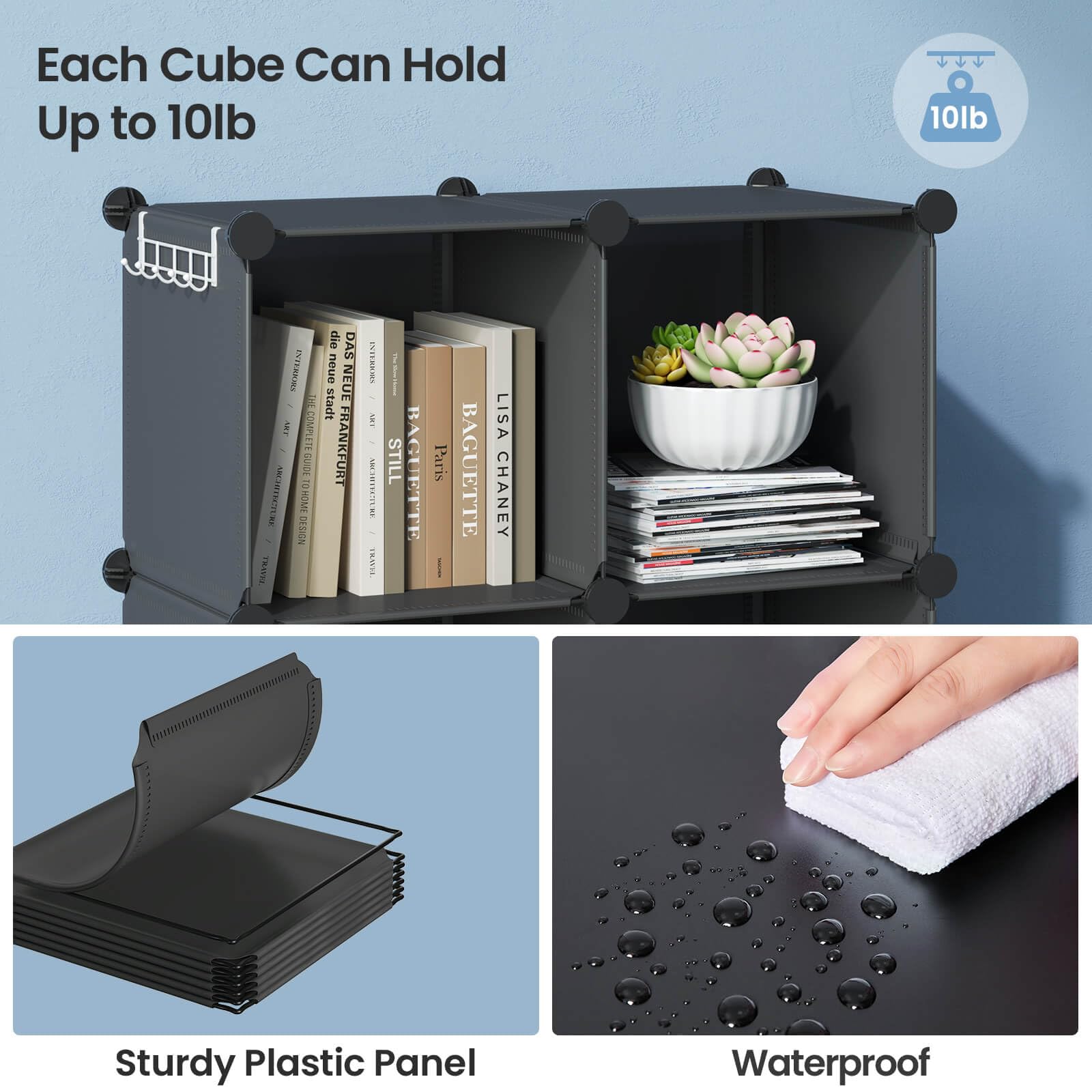 GREENSTELL 12-Cube Closet Organizer & Storage Shelf - 11.8x11.8x11.8 Inch Portable Clothing Storage for Kids, Bedroom, Office - Black | Space-Saving Wardrobe Solution for Small Rooms & Apartments