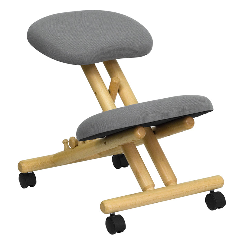 Ergonomic Kneeling Office Chair with Black Fabric - Adjustable Wooden Posture Chair for Home & Office - Perfect for Back Pain Relief & Improved Sitting Posture