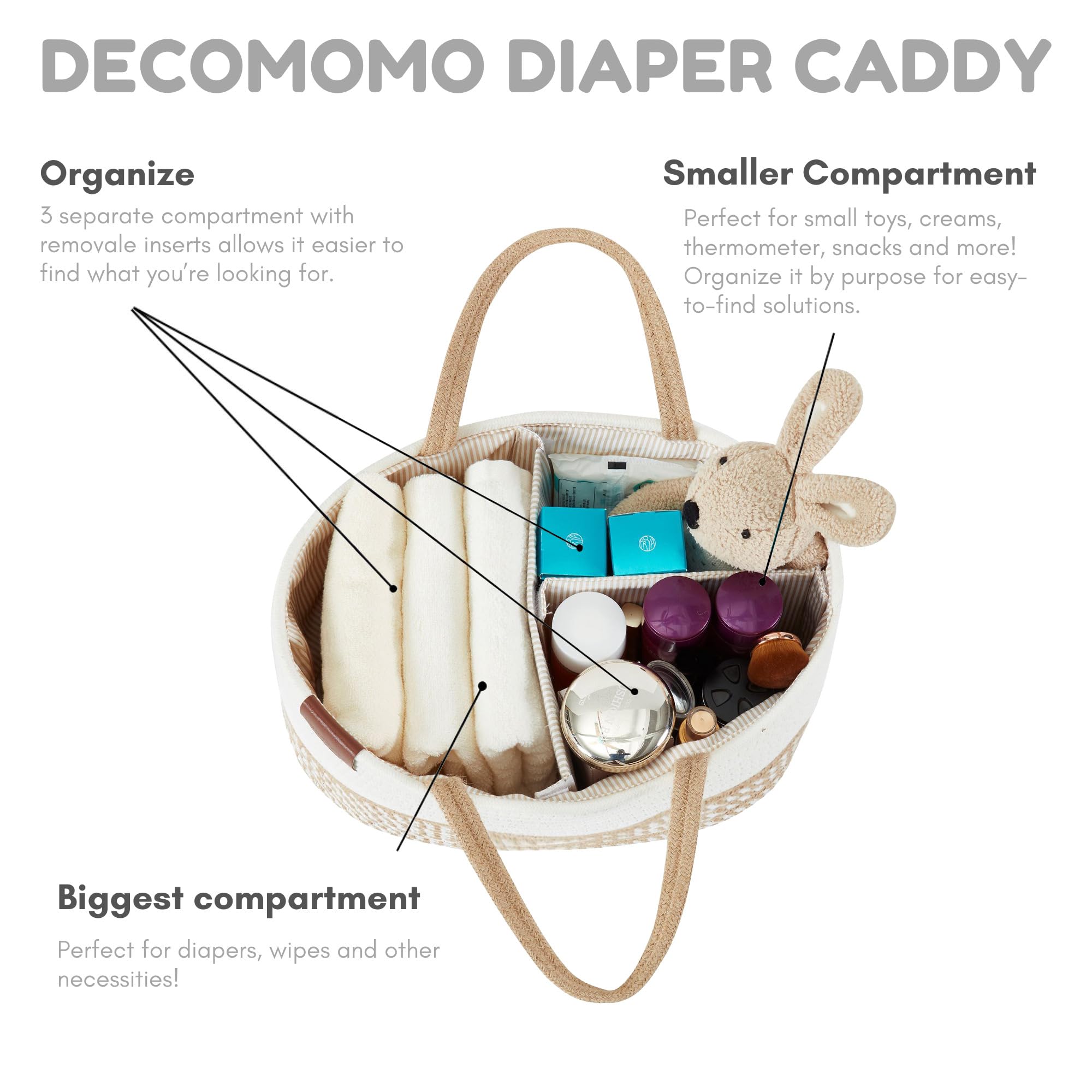 DECOMOMO Large Woven Baby Diaper Caddy Organizer - Spiral Beige & White Storage Basket for Nursery, Baby Essentials & Home Organization | Perfect for Diapers, Wipes, Toys & Nursery Decor