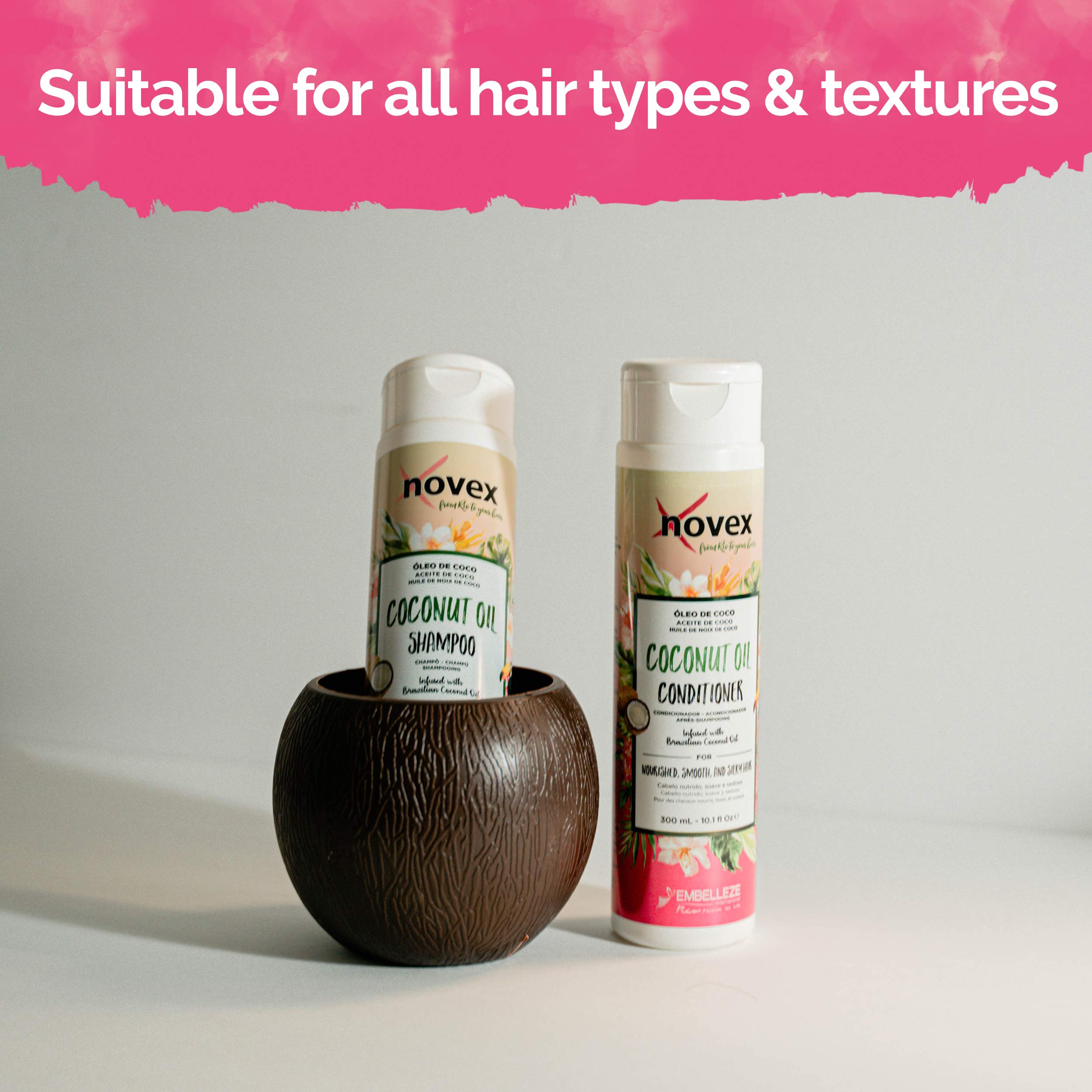 Novex Coconut Oil Shampoo and Conditioner Set - 10.1oz Each for Hydrating & Repairing Dry, Damaged Hair - Perfect for Curly, Natural & Chemically Treated Hair Care Routine