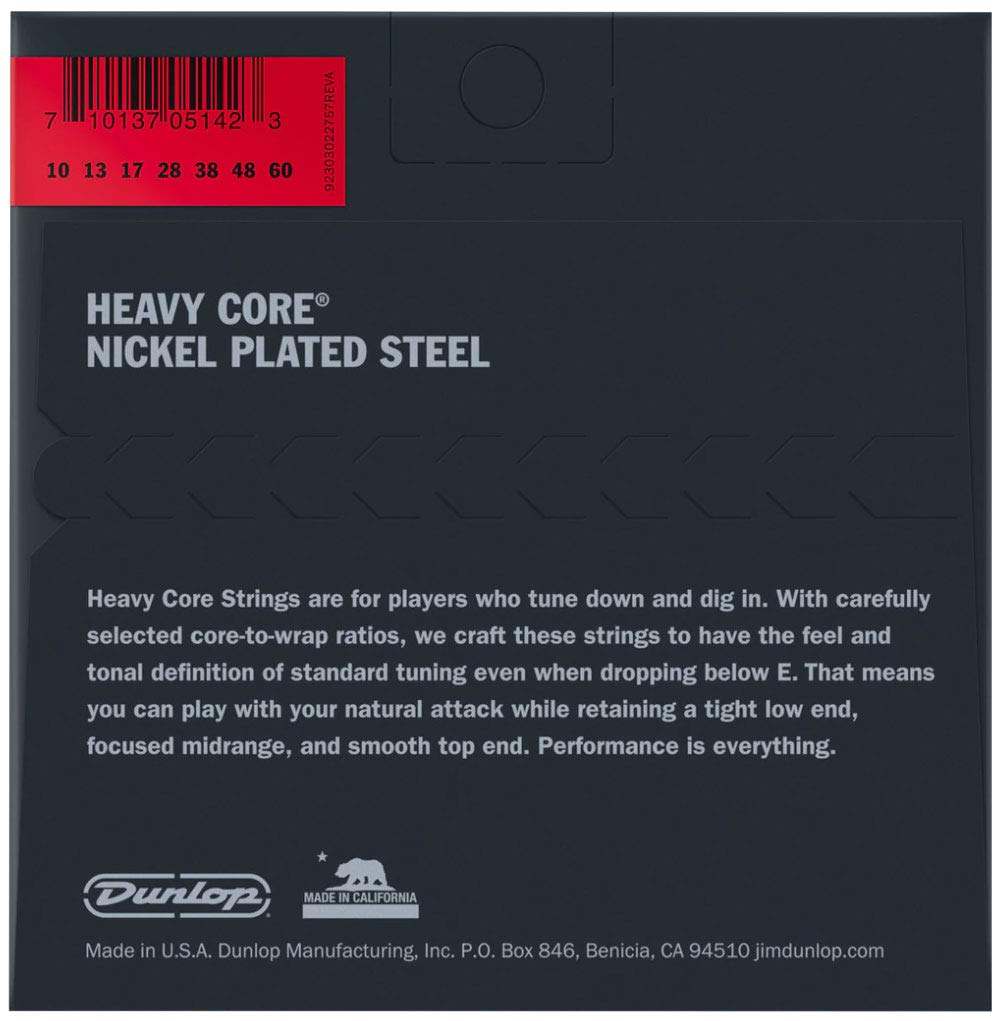 Dunlop DHCN10607 Heavy Core Heavy Nickel Wound 7-String Electric Guitar Strings (10-60 Gauge) - Perfect for Metal, Rock & Extended Range Playing