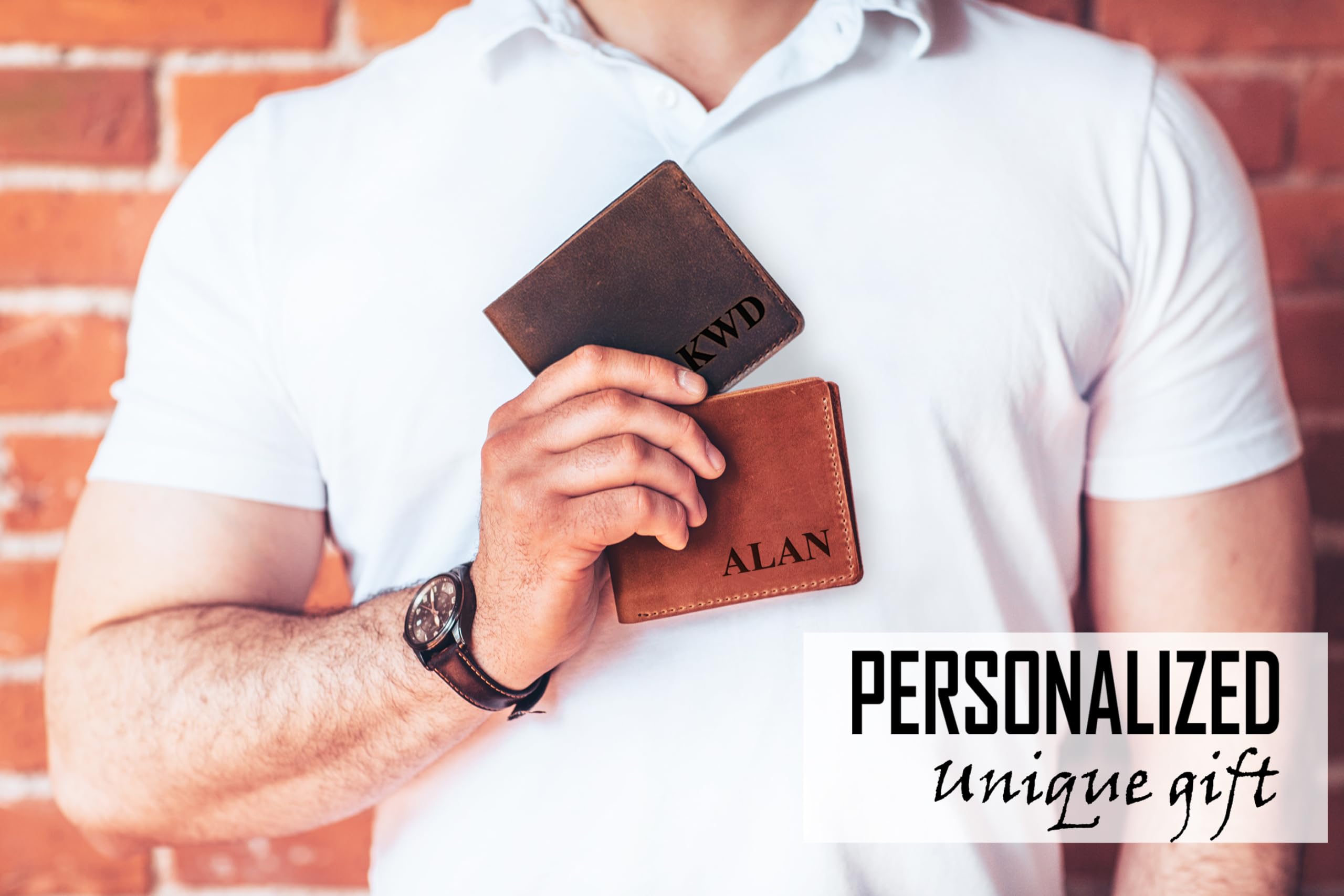 100% Genuine Leather Bifold Wallet for Men - Custom Engraved Name/Initials - Handcrafted in USA - Perfect Anniversary, Groomsmen & Christmas Gift - Durable Slim Wallet for Everyday Use & Travel