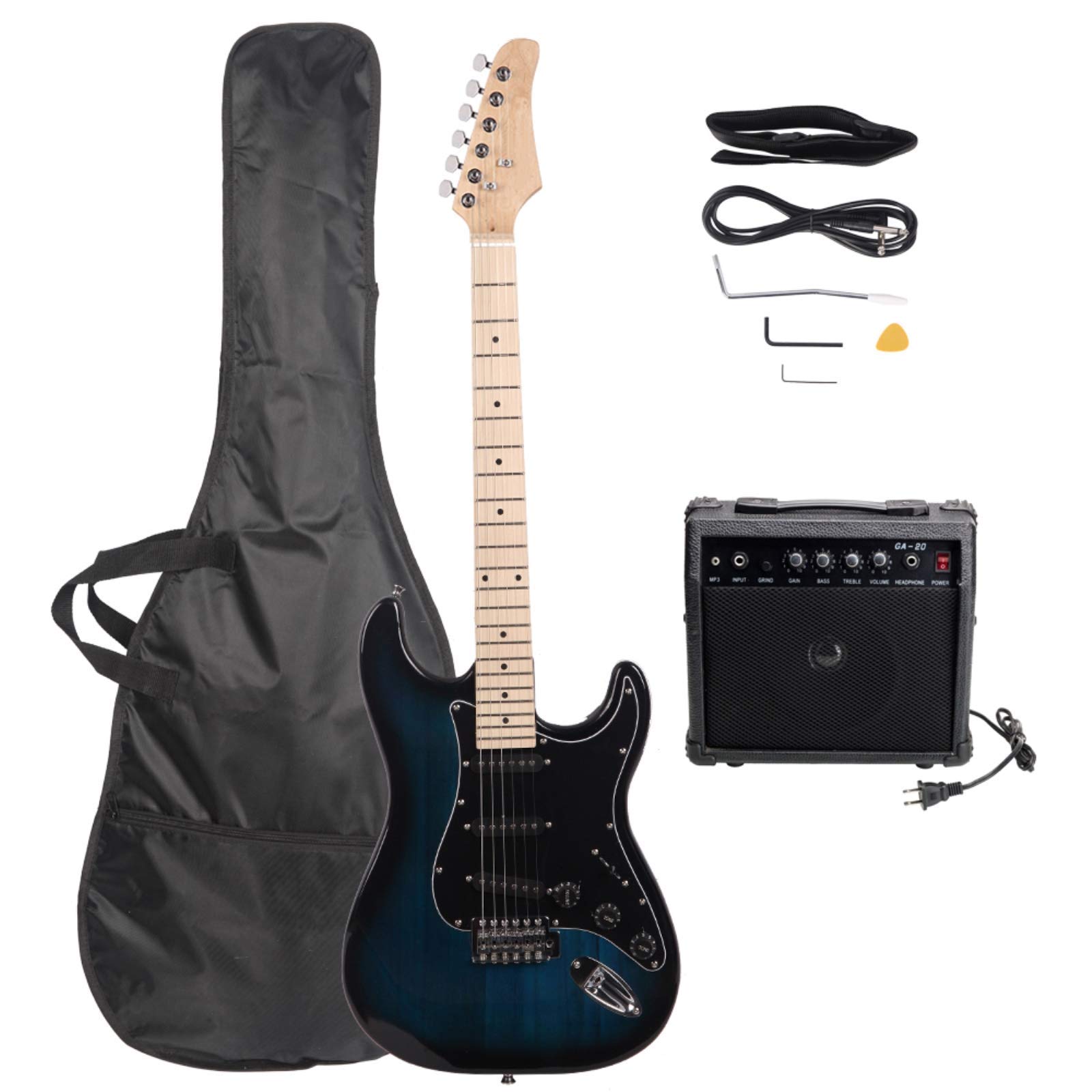 Stylish AUTOKOLA fulllove ST Electric Guitar with Black Pickguard - Dark Blue Beginner & Pro Electric Guitar Kit for Home, Stage & Studio Performances