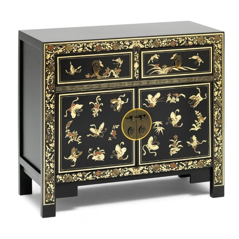Golden Dragon Oriental Painted Solid Wood Black Gold Sideboard Buffet Cabinet 90x40x84cm - Elegant Storage for Dining Room, Living Room & Entryway