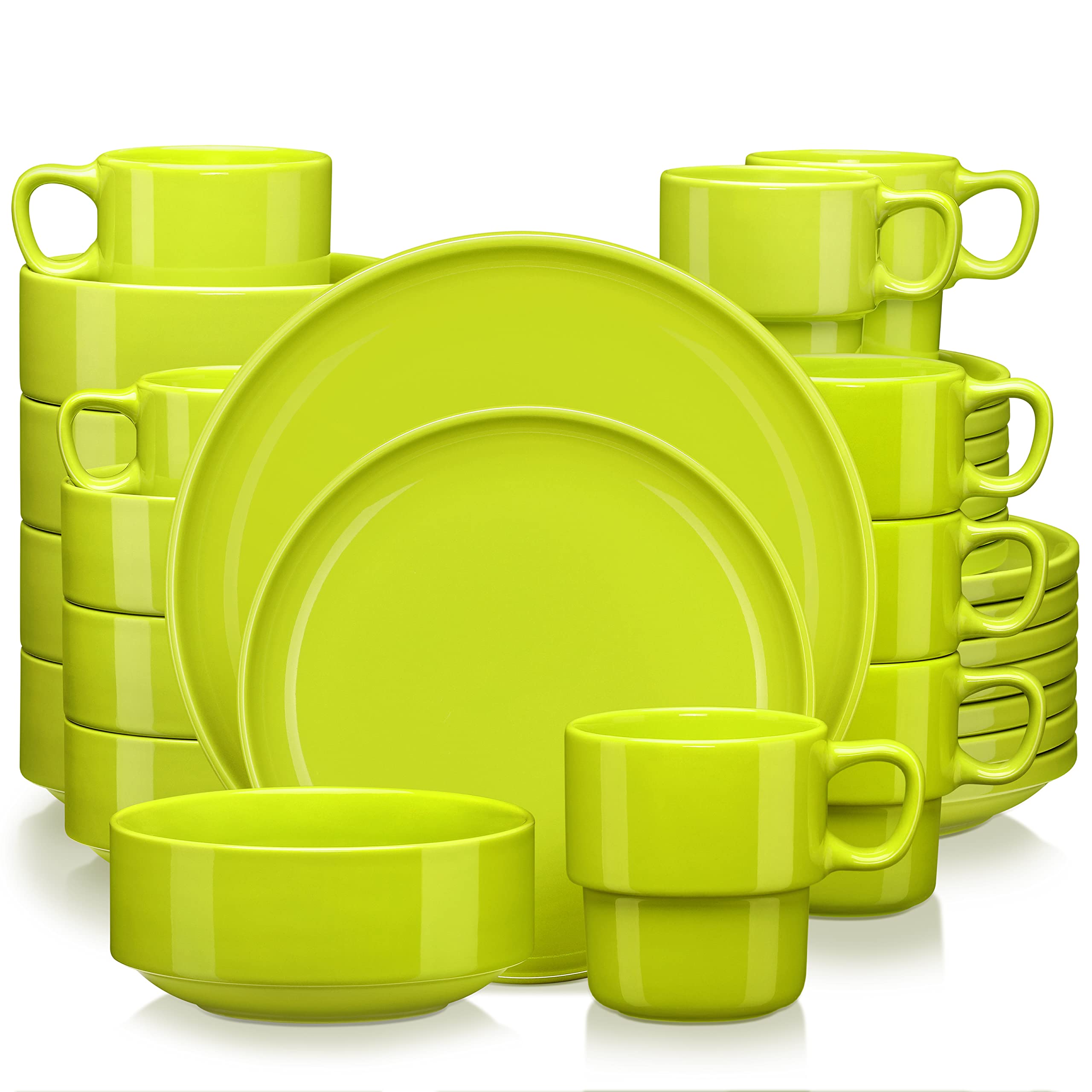 32-Piece Ceramic Dinnerware Set for 8 - Plates, Bowls, Mugs & More | Dishwasher Safe | Grass Green | Perfect for Family Dinners, Parties & Everyday Use