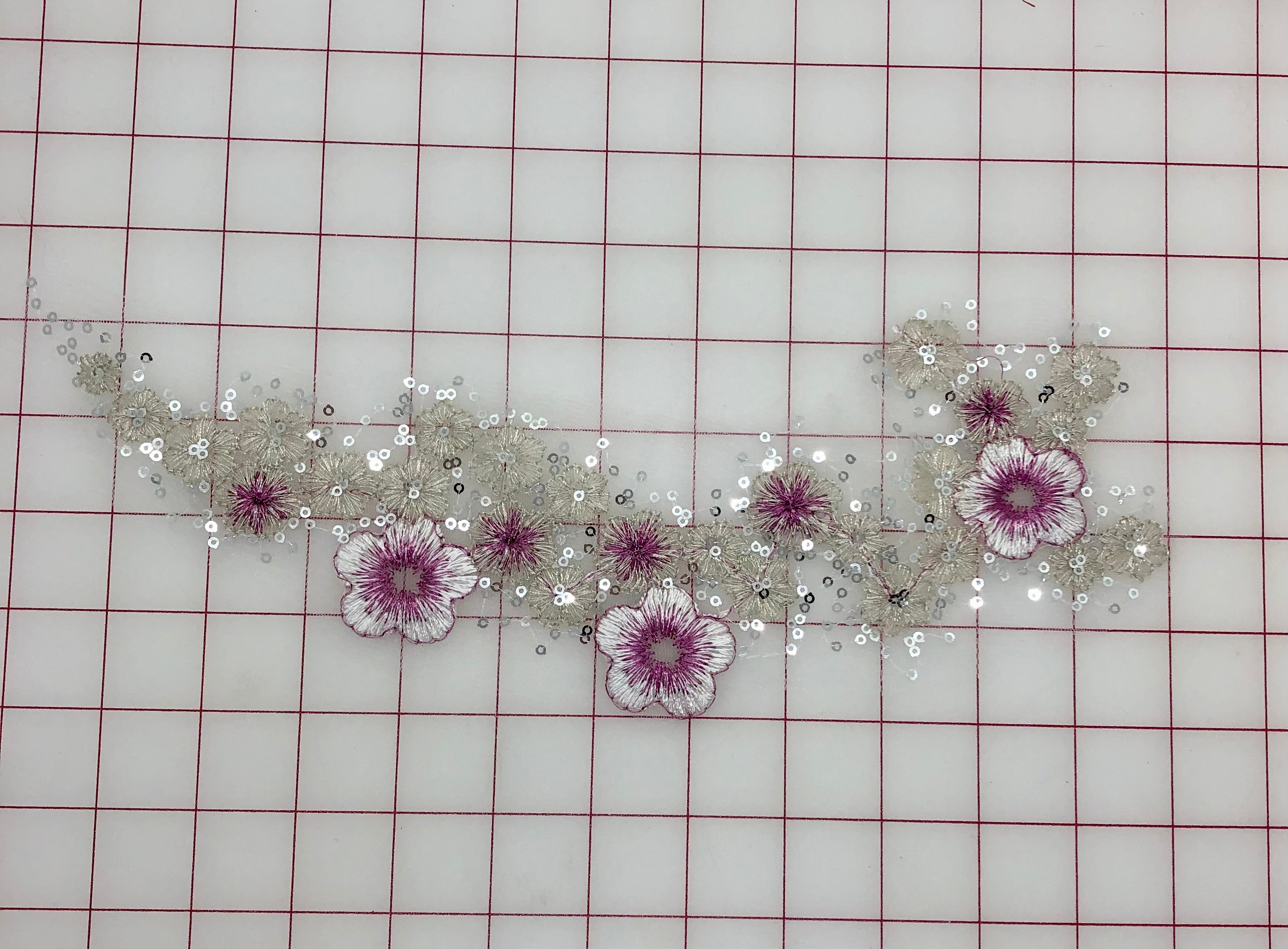 Applique Sequined Lace Flower Motif Rose and Silver - Elegant DIY Embellishment for Wedding Dresses, Home Decor & Craft Projects