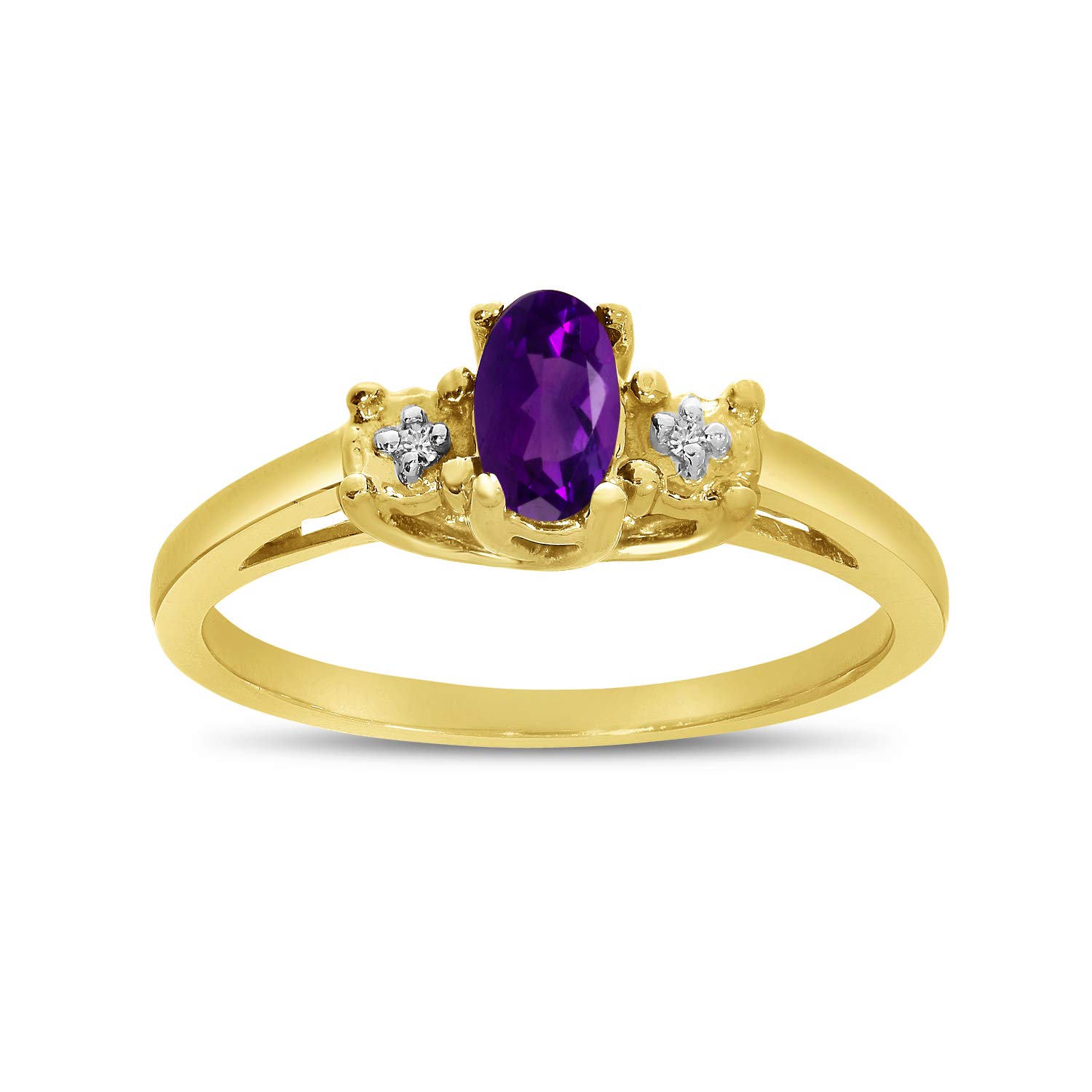 10K Yellow Gold Oval Amethyst and Diamond Ring for Women - Elegant Vintage Style Jewelry Gift for Anniversary, Engagement, Wedding & Special Occasions