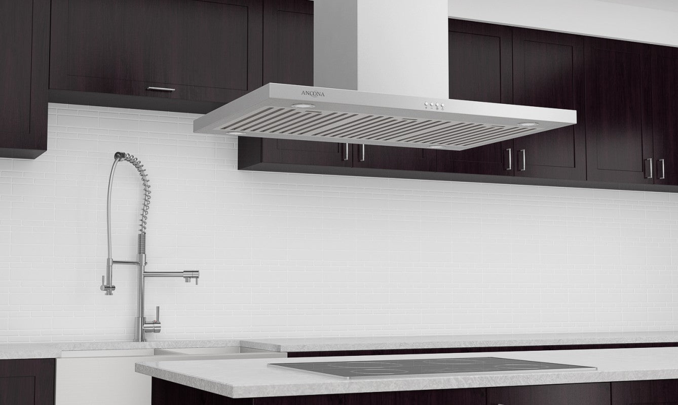 Aero Island IV 36 Inch Stainless Steel Range Hood - Powerful 900 CFM Kitchen Ventilation with LED Lights - Perfect for Modern Open-Concept Kitchens and Island Cooking Areas