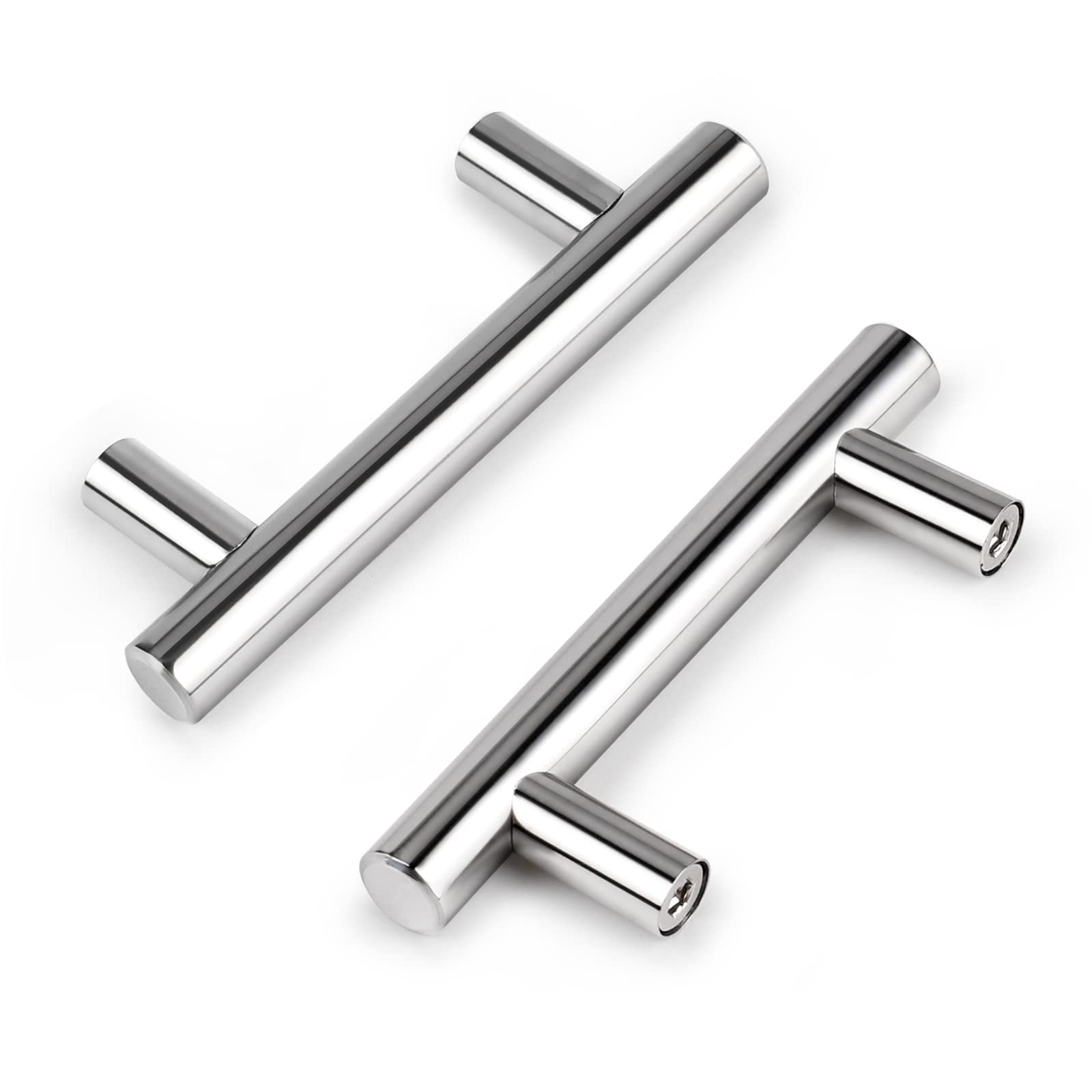 Probrico 20 Pack 2-1/2 Inch Polished Chrome Cabinet Pulls - Round Tube T Bar Drawer Handles, Stainless Steel Kitchen Cabinet Hardware (4