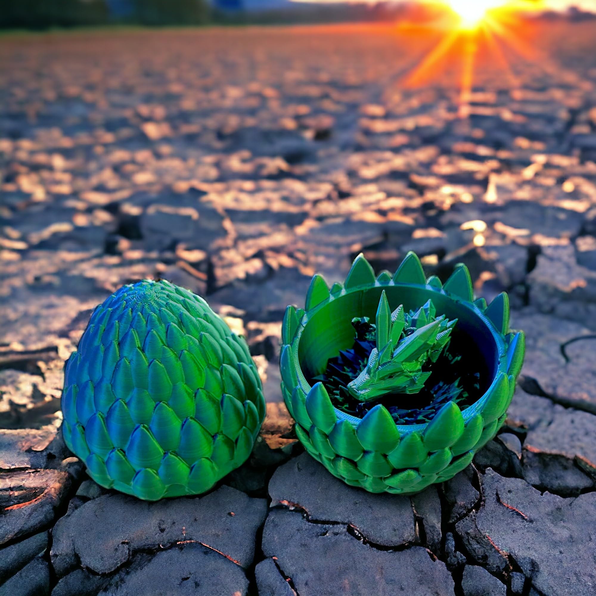3D Printed Dragon Egg Fidget Toy with Gift Box - Stress Relief Sensory Toy for Autism & ADHD, Articulated Dragon Desk Toy for Easter Basket, Kids & Adults (Green) - Perfect for Home, Office & Classroom Use