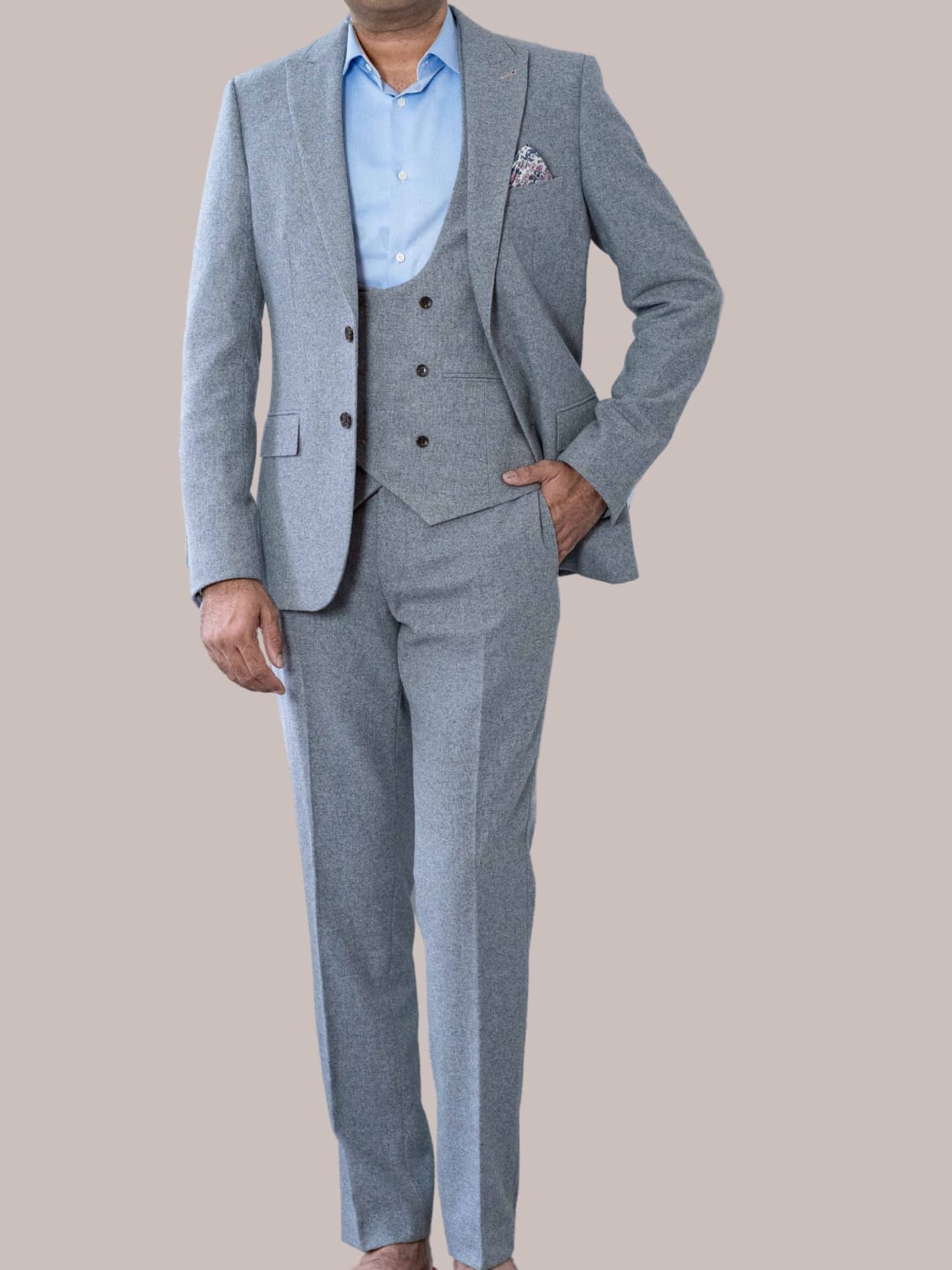 Harry Brown Ralph Grey Flannel 3 Piece Suit for Men - Premium Wool Blend Business Formal Wear - Perfect for Weddings, Office Meetings & Special Occasions