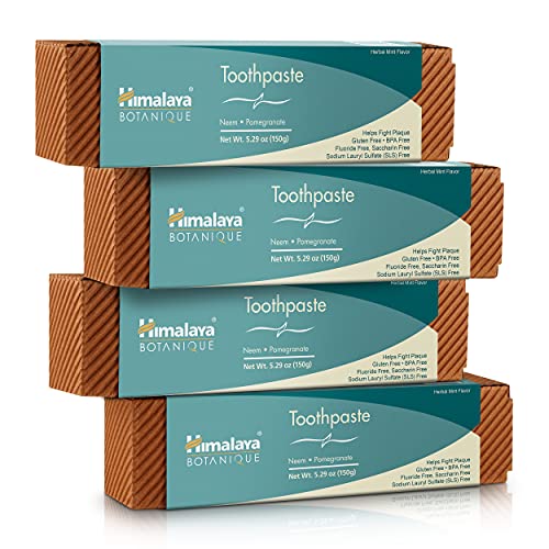 Himalaya Botanique Neem & Pomegranate Toothpaste - Natural Whitening Toothpaste for Brighter Teeth & Fresh Breath, Original Formula, 5.29 oz (4 Pack) - Perfect for Daily Oral Care & Travel Use
