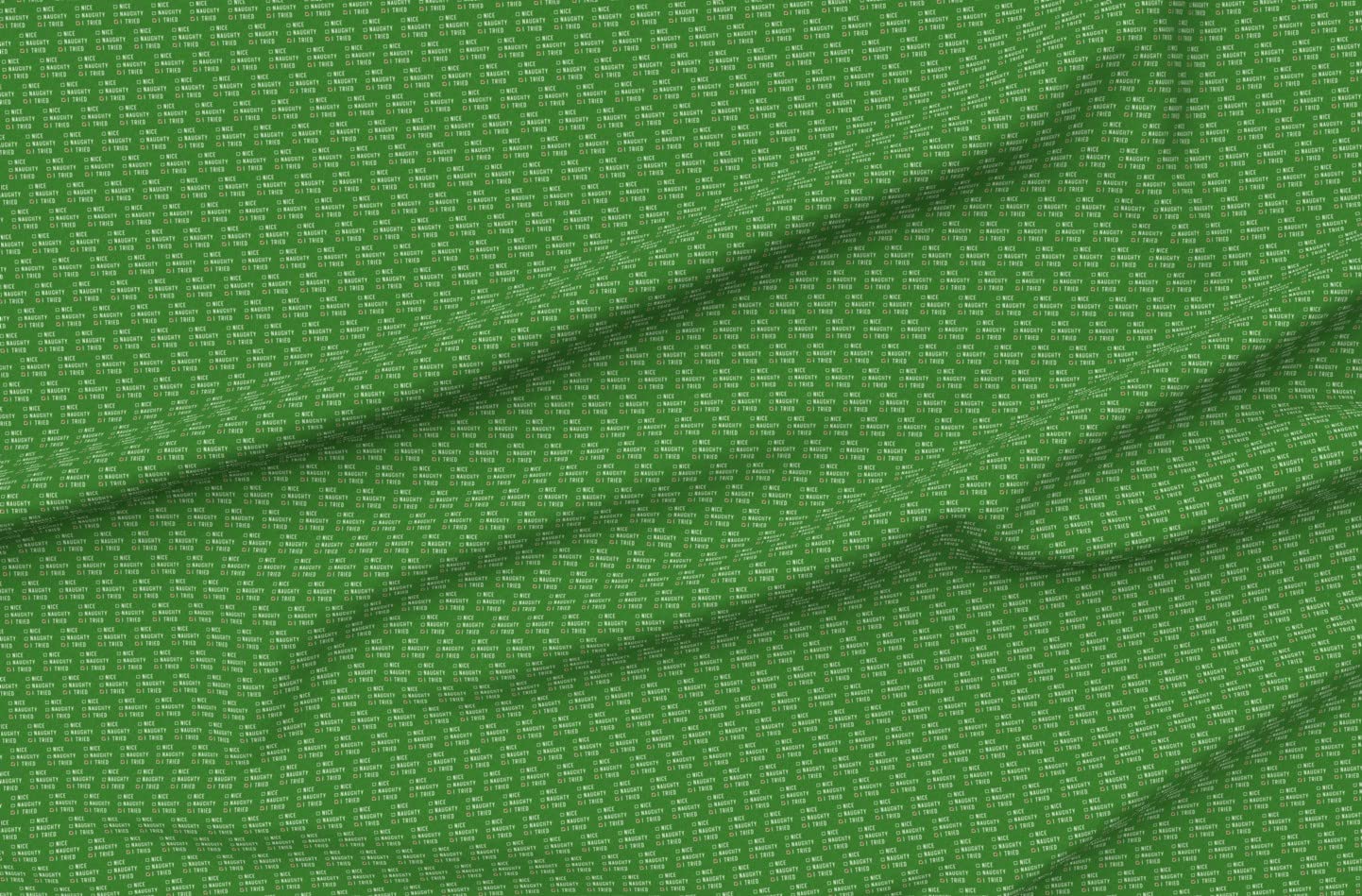 Small Scale Christmas Green Funny Naughty Nice Printed Denim Fabric by The Yard - Heavyweight Cotton for DIY Apparel, Home Decor & Upholstery - Perfect for Holiday Crafts, Christmas Stockings & Festive Home Decorations