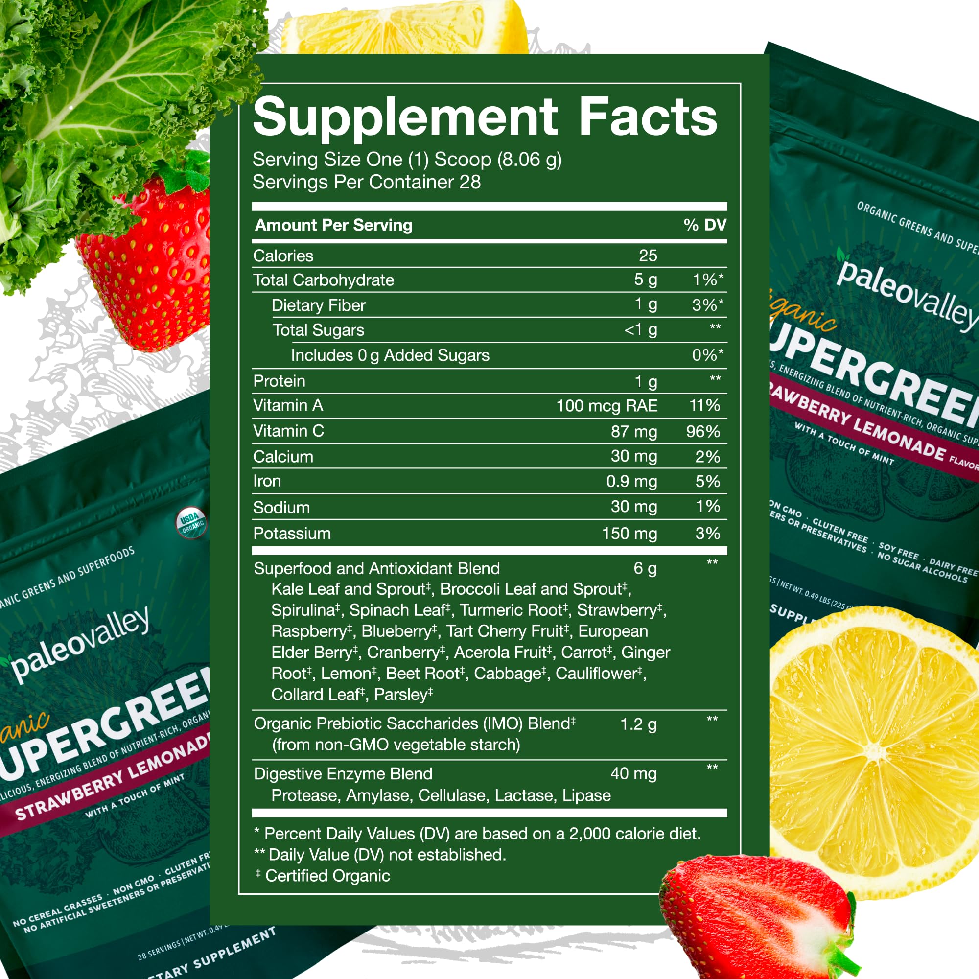 Paleovalley Organic Supergreens Powder - 23 Organic Superfoods Blend, Gluten Free, No Cereal Grasses, Soy or Grains - Paleo Green Powder Supplement (3 Pack, 28 Servings) - Perfect for Smoothies, Juices & Healthy Lifestyle Boost
