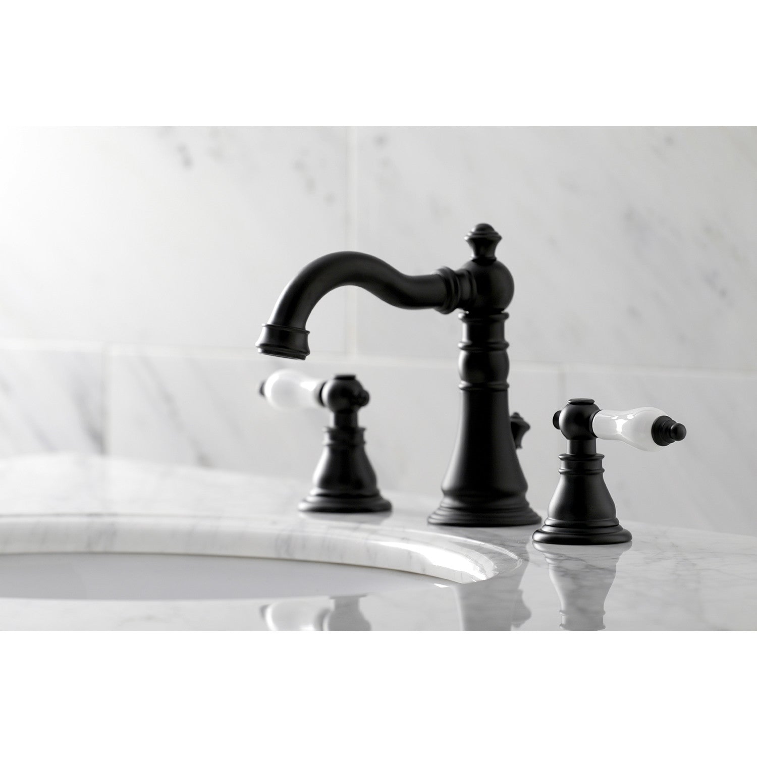 American Patriot FSC1970APL Matte Black Widespread Bathroom Faucet with Brass Pop-Up Drain - 3 Hole Deck Mount Two Handle Design for Modern Bathrooms | Perfect for Vanity Sinks and Powder Rooms