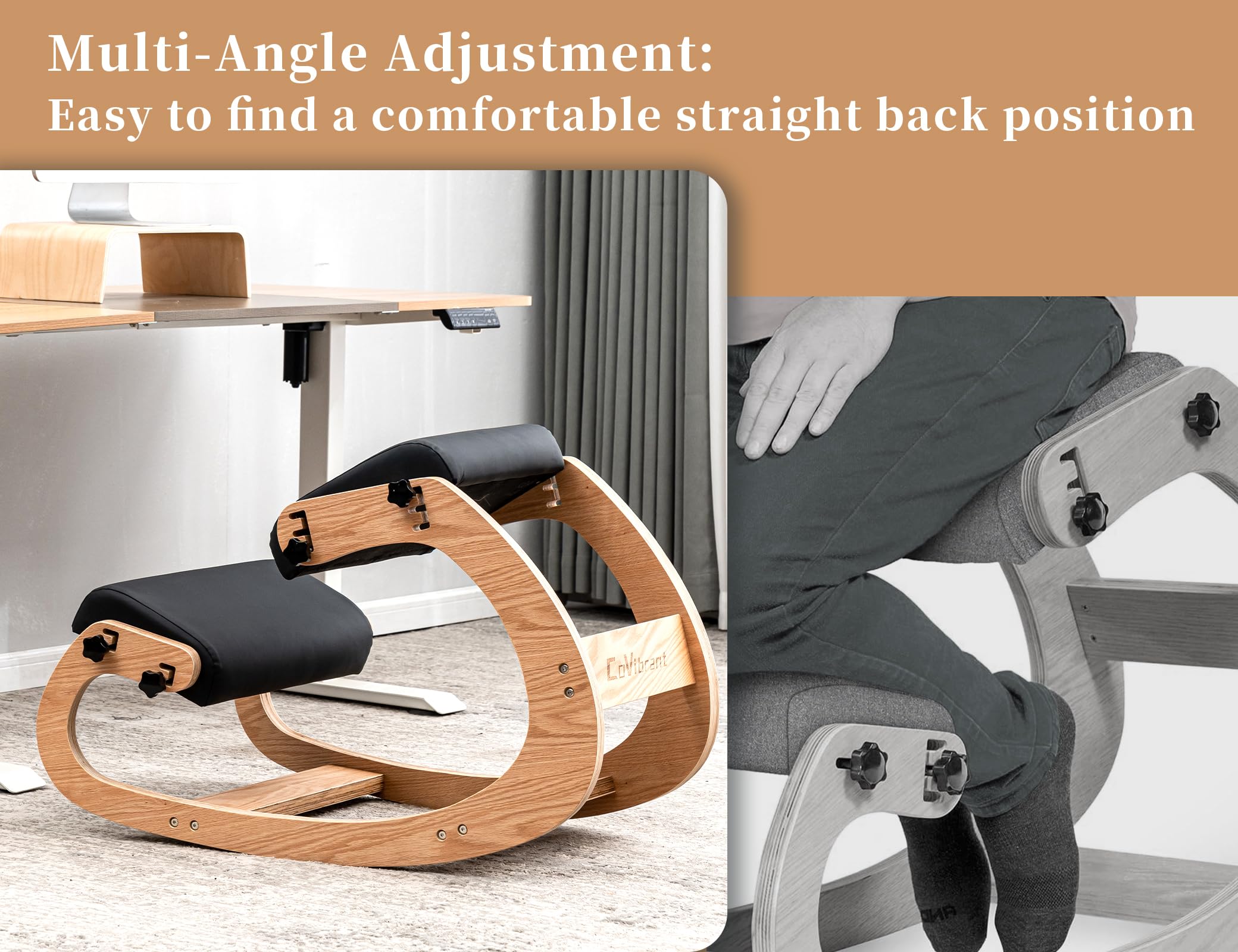 Ergonomic Adjustable Kneeling Chair - Leather Office Posture Support for Back Pain Relief - Perfect for Teens & Adults - Home & Office Use (Black)