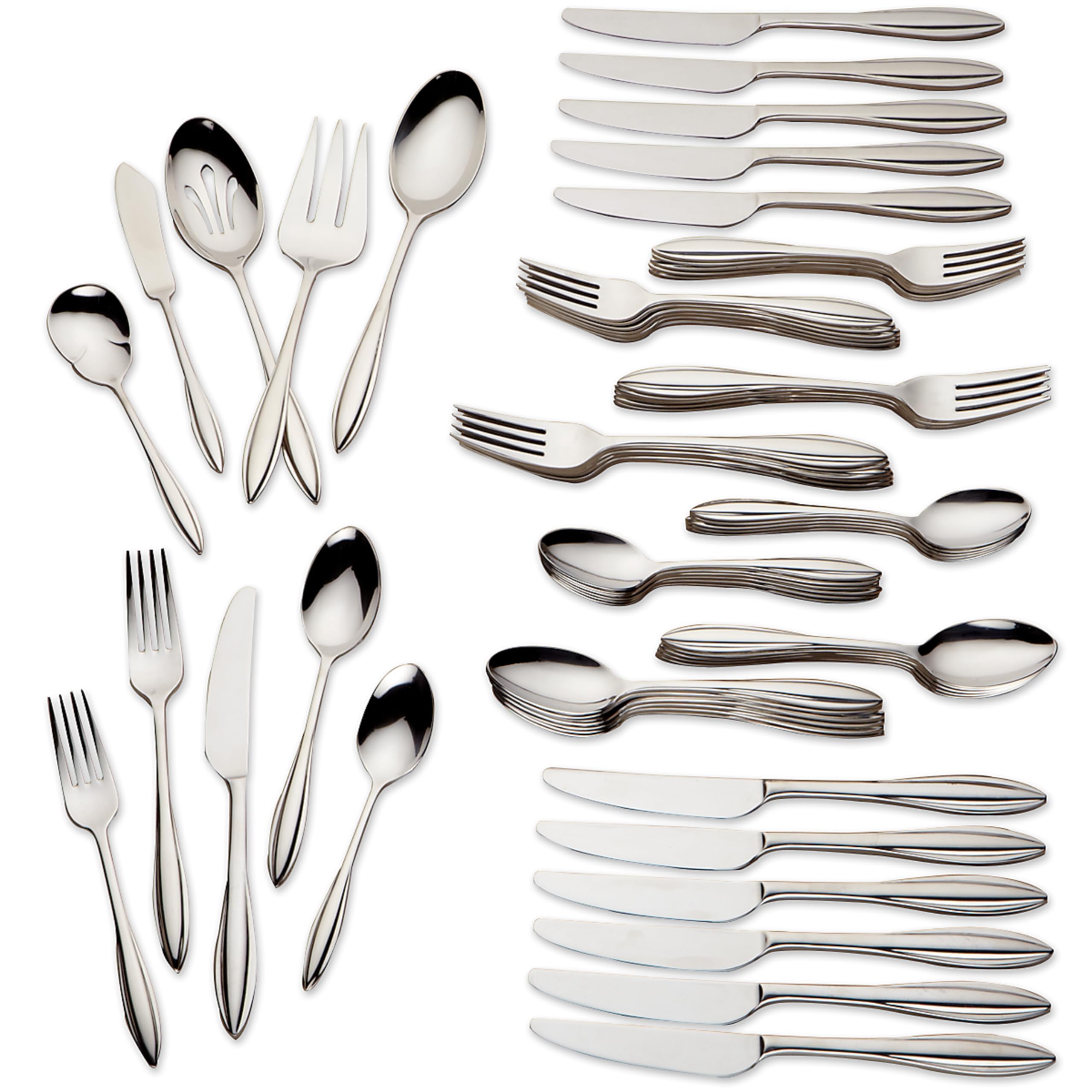 Lenox Sculpt 65-Piece Flatware Set, Stainless Steel Silverware with Mirror Polished Finish - Elegant Dining Utensils for Wedding, Holiday Dinner & Formal Occasions