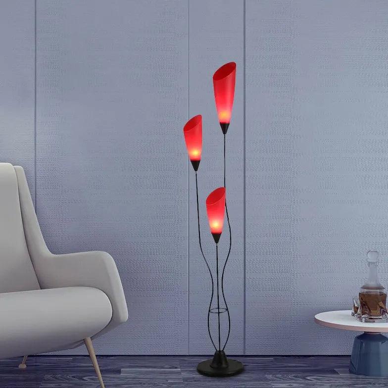 3-Head Red Petal Arc Floor Lamp - Modern Lighting for Living Room, Bedroom & Office Decor
