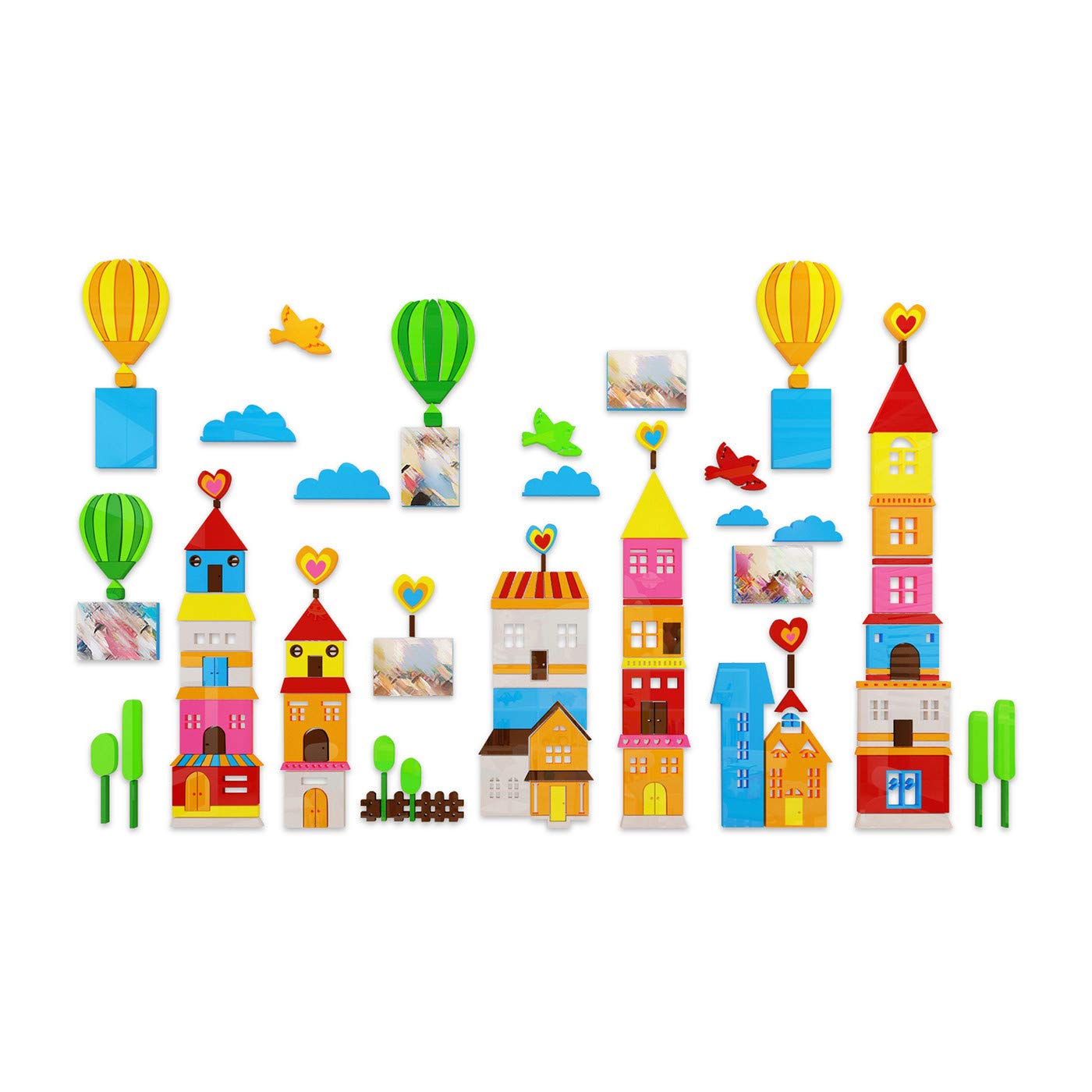 Colorful Cartoon Balloon House DIY Acrylic Wall Stickers - Vinyl Decals for Kids Room, Nursery & Classroom Decor (98.4x59.8 Inch, 5.0x7.0 Photo Size) - Perfect for Birthday Parties, Playrooms & Preschool Wall Art