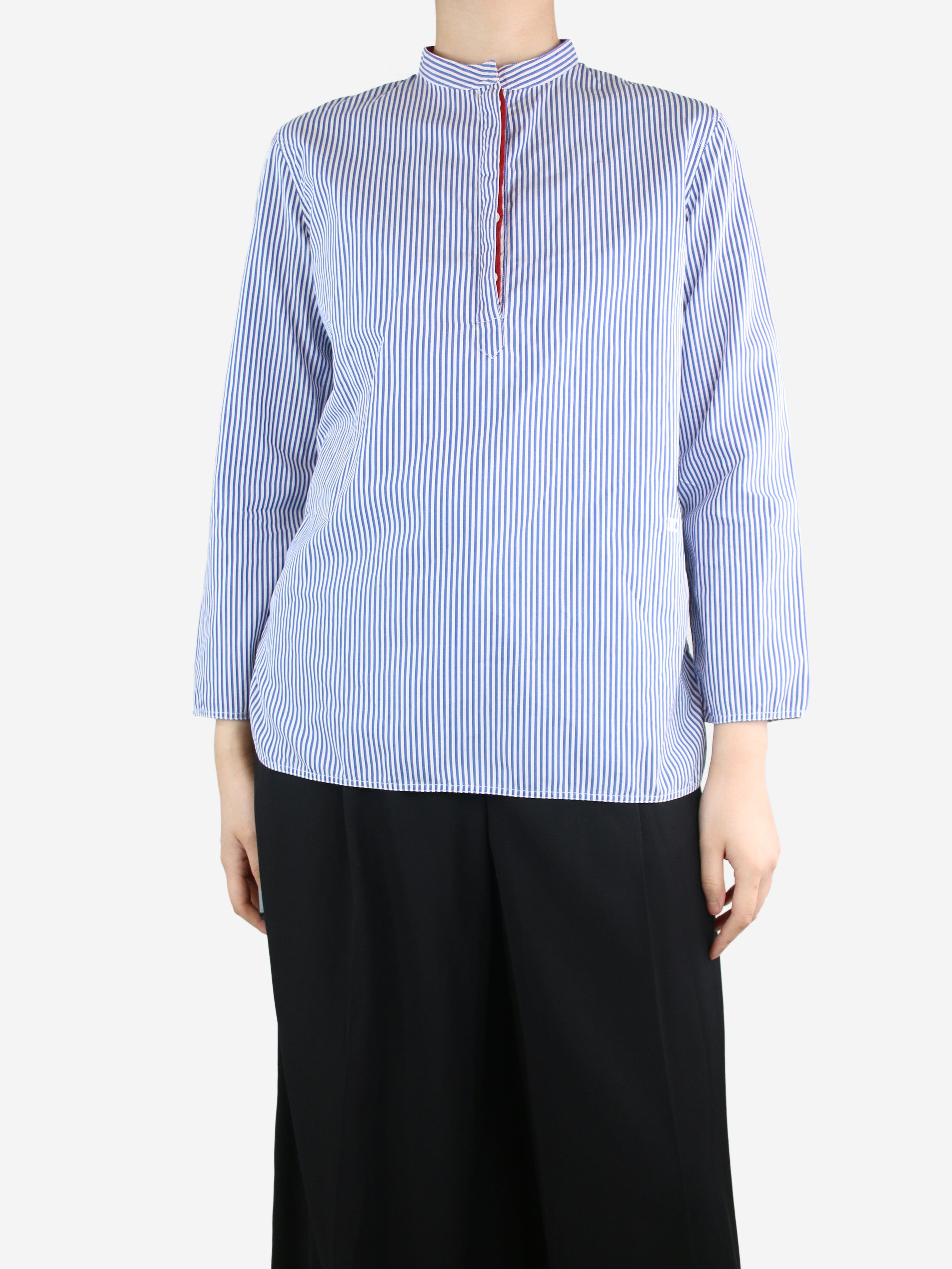 Blue Striped Cotton Shirt for Women - UK Size 14 | Comfortable Casual Wear for Office, Travel & Everyday Outfits